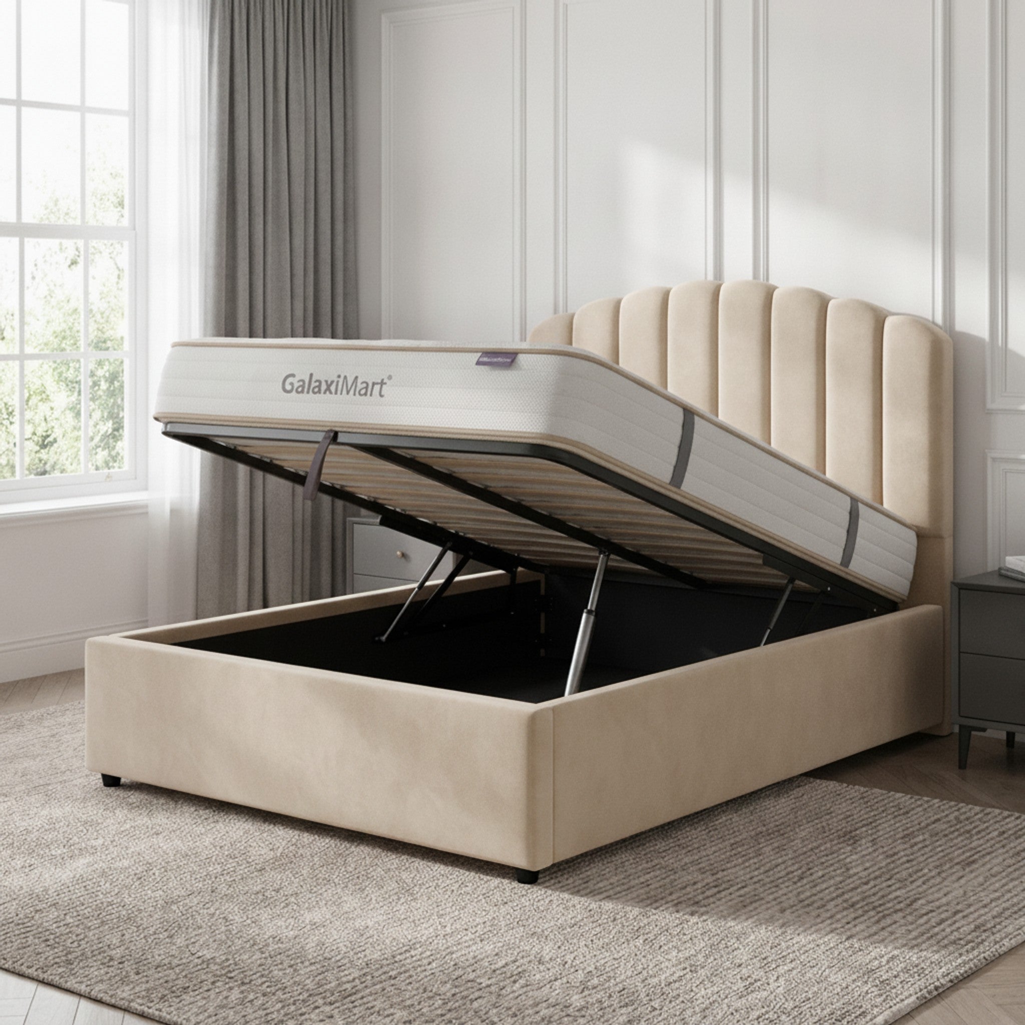 Cream Berkshire Ottoman Bed with Gas-Lift Storage