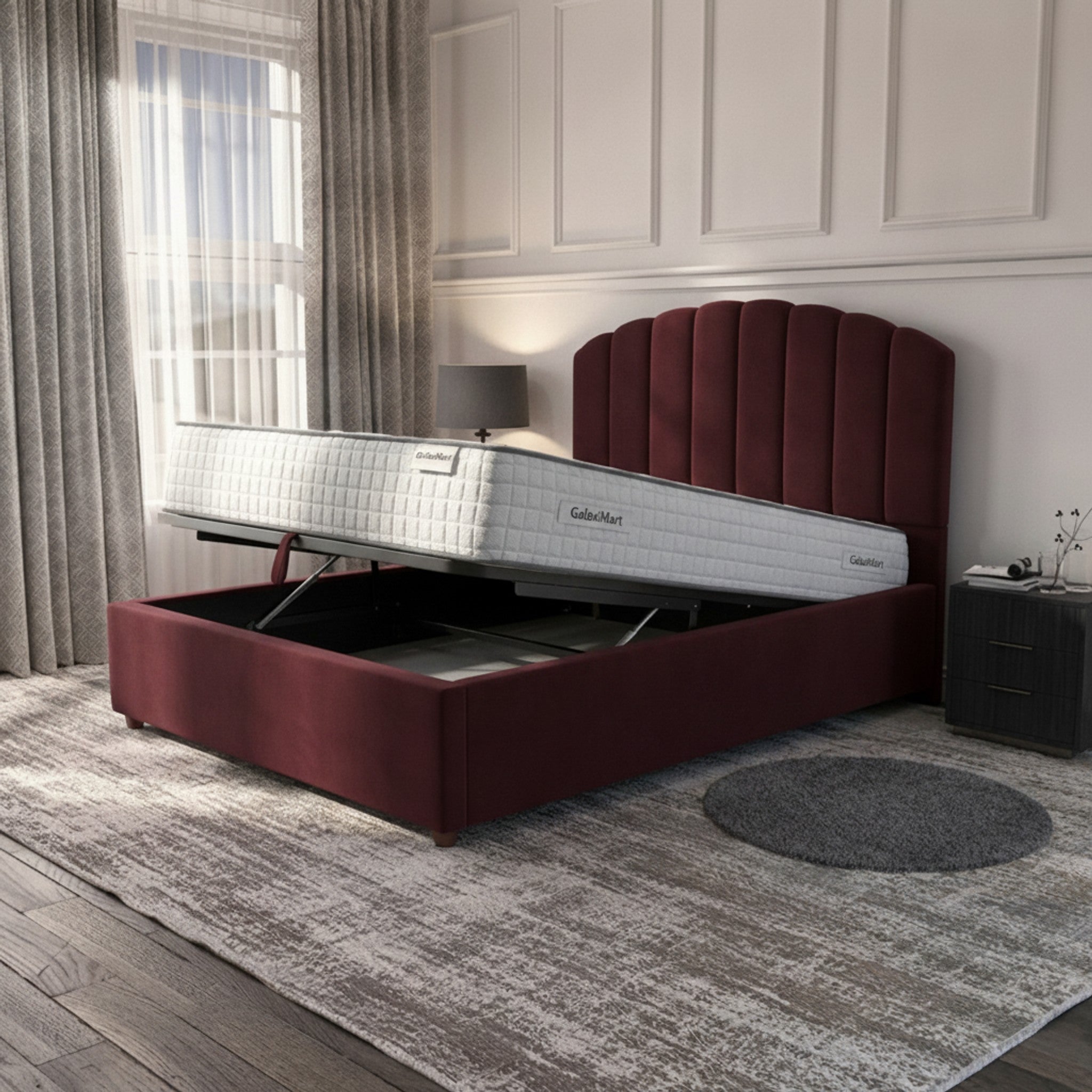 Claret Berkshire Ottoman Bed with Gas-Lift Storage