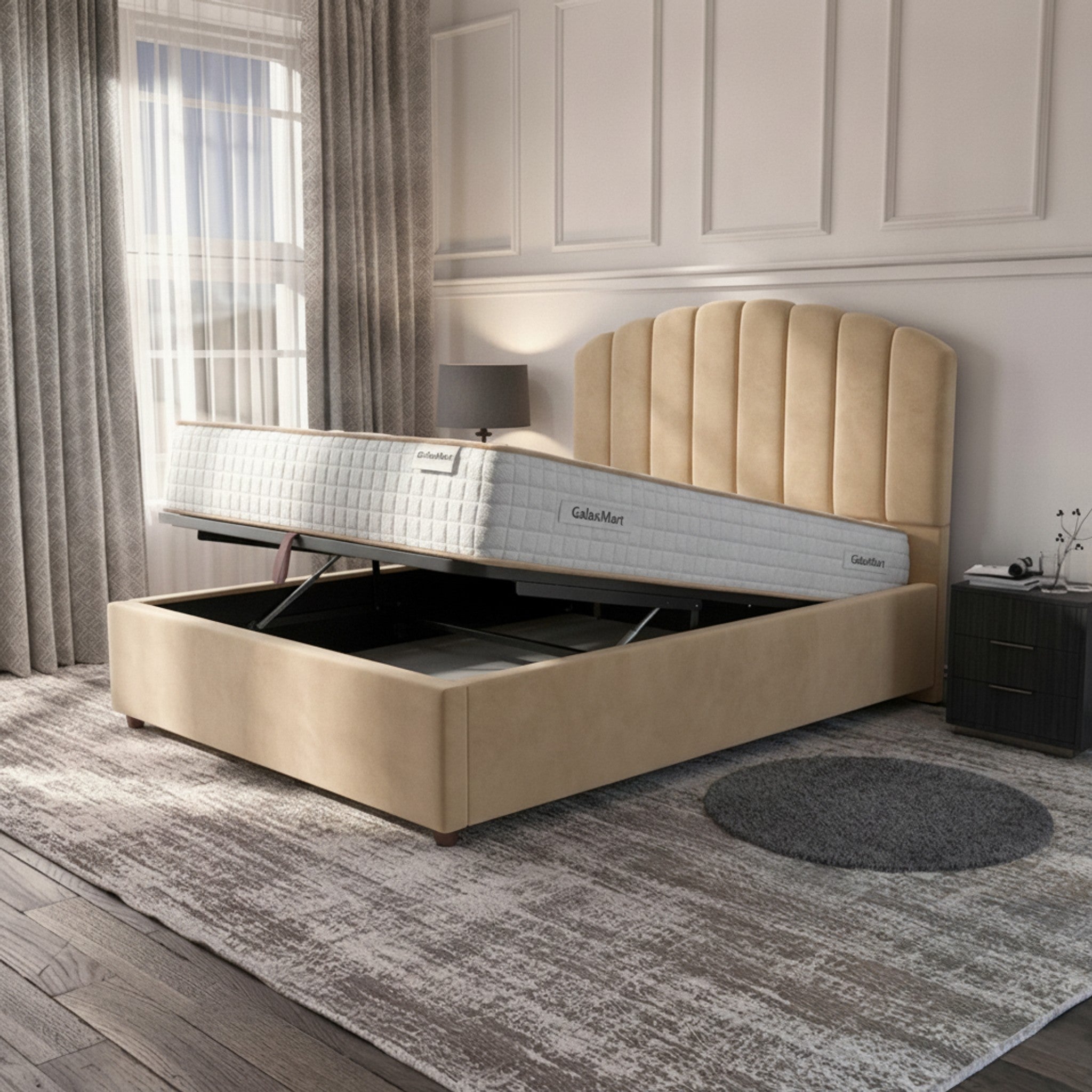 Cream Berkshire Ottoman Bed with Gas-Lift Storage
