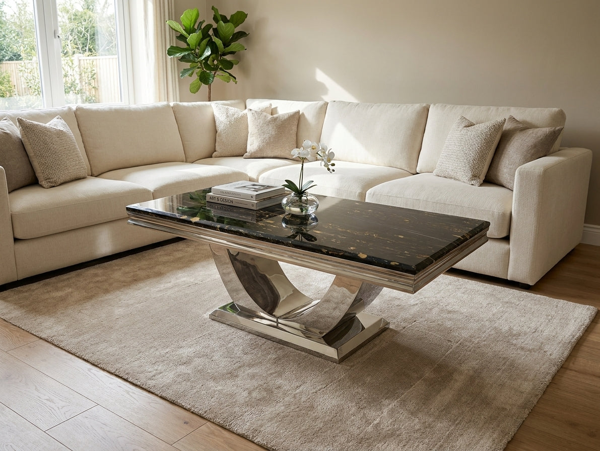 Ariel Black & Gold Marble & Chrome Coffee Table