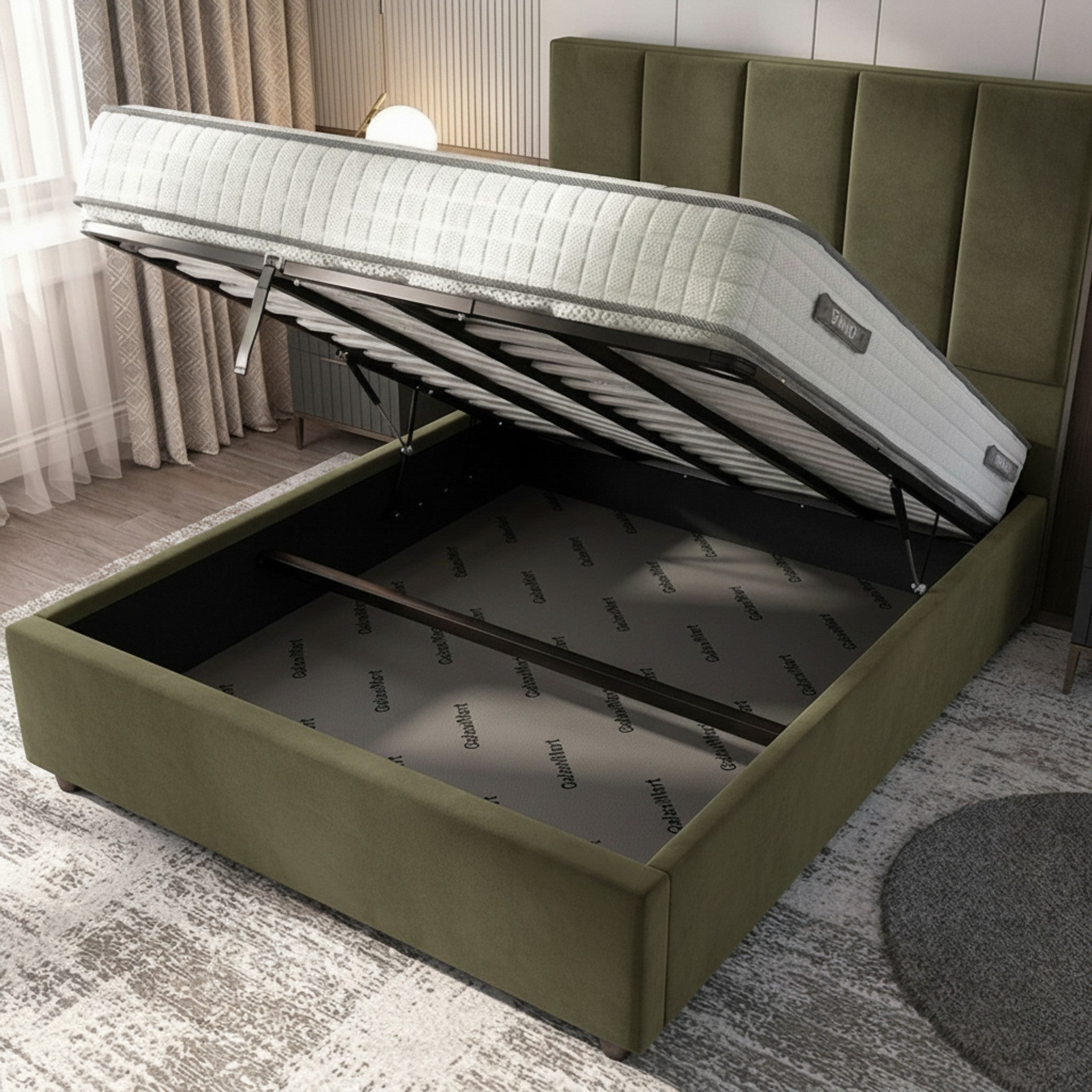 Bristol Olive Ottoman Bed | Gas-Lift Storage Bed