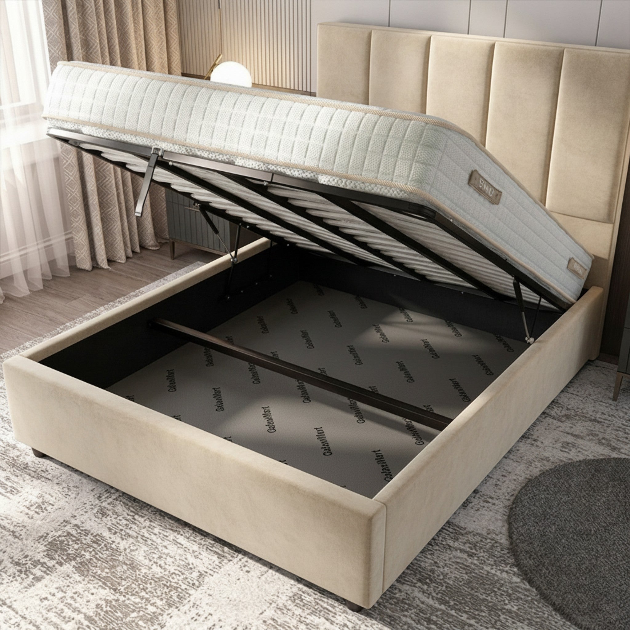 Bristol Cream Ottoman Bed with Gas-Lift Storage