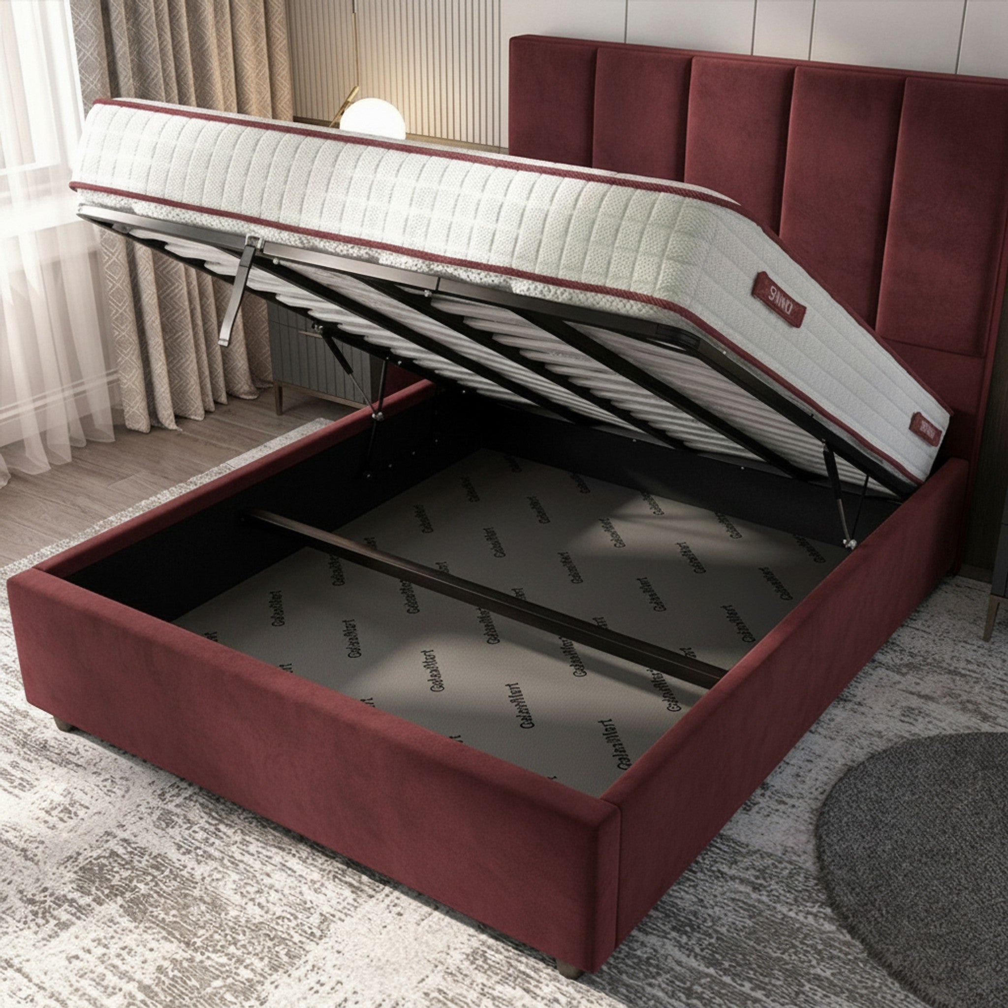 Bristol Red Ottoman Bed - Premium Gas-Lift Storage