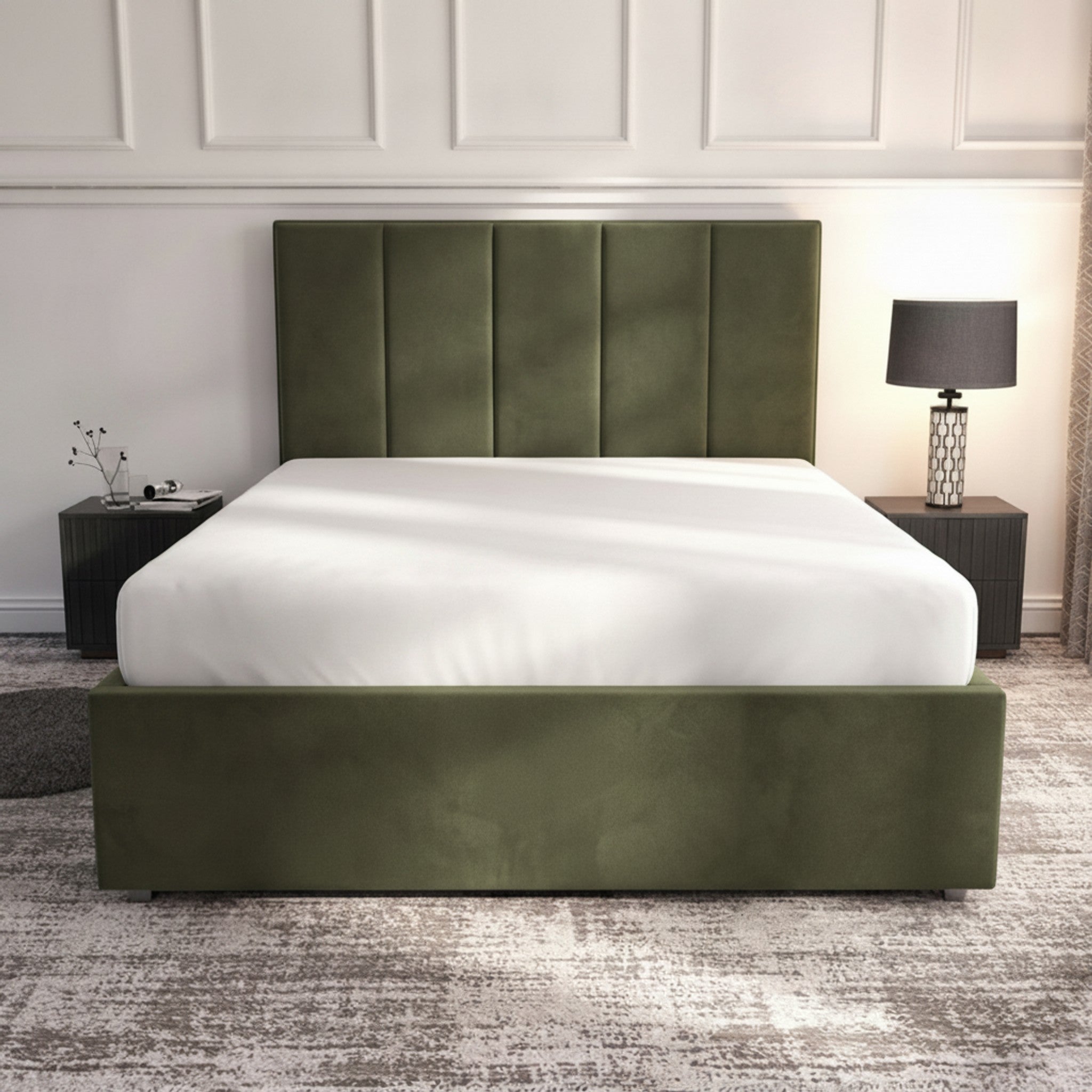 Bristol Olive Ottoman Bed | Gas-Lift Storage Bed