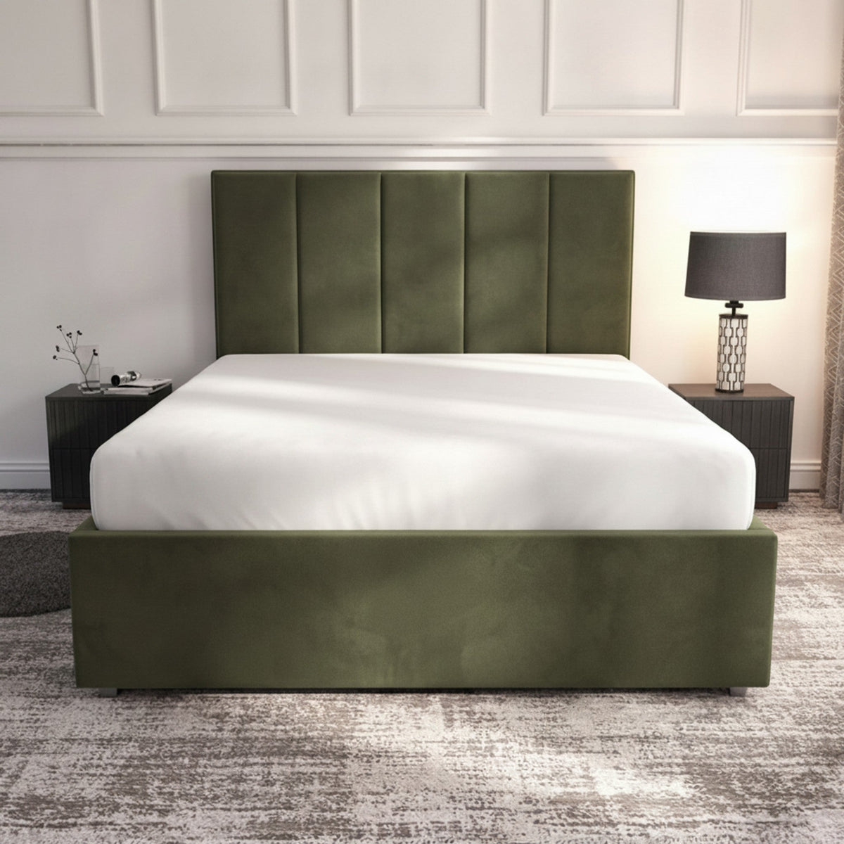 Bristol Olive Ottoman Bed | Gas-Lift Storage Bed