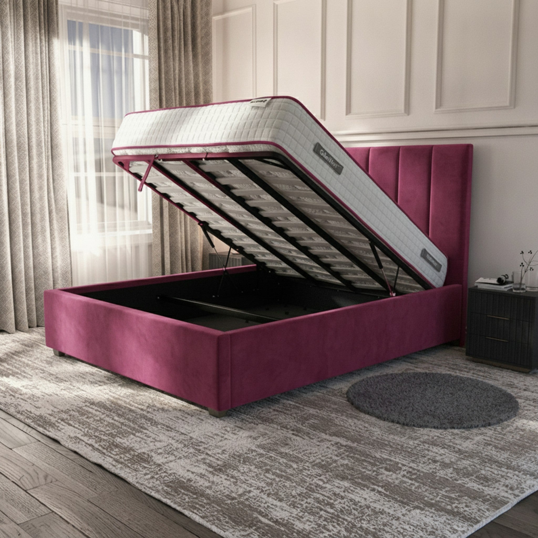 Bristol Ottoman Bed - Cerise | Gas-Lift Storage