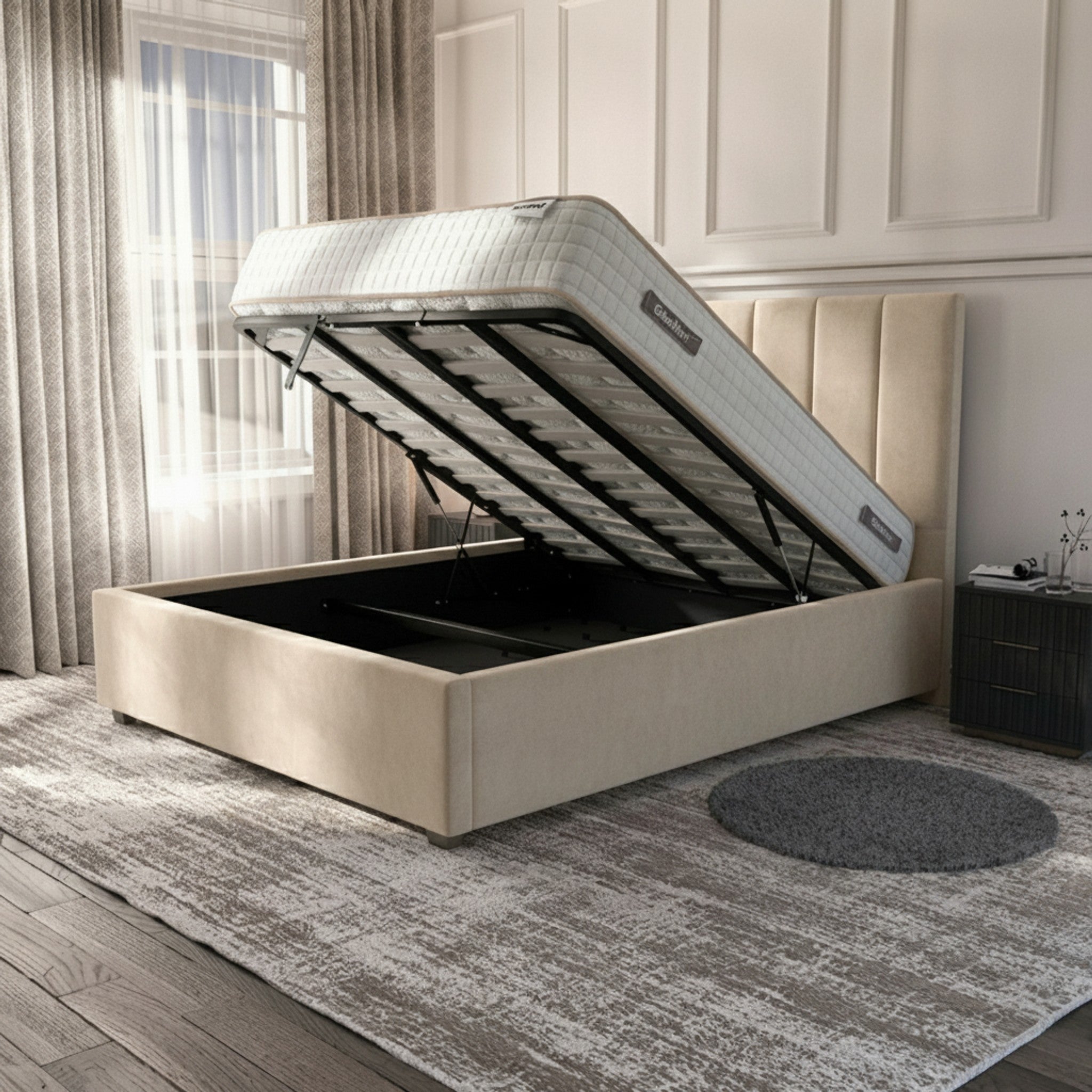 Bristol Cream Ottoman Bed with Gas-Lift Storage