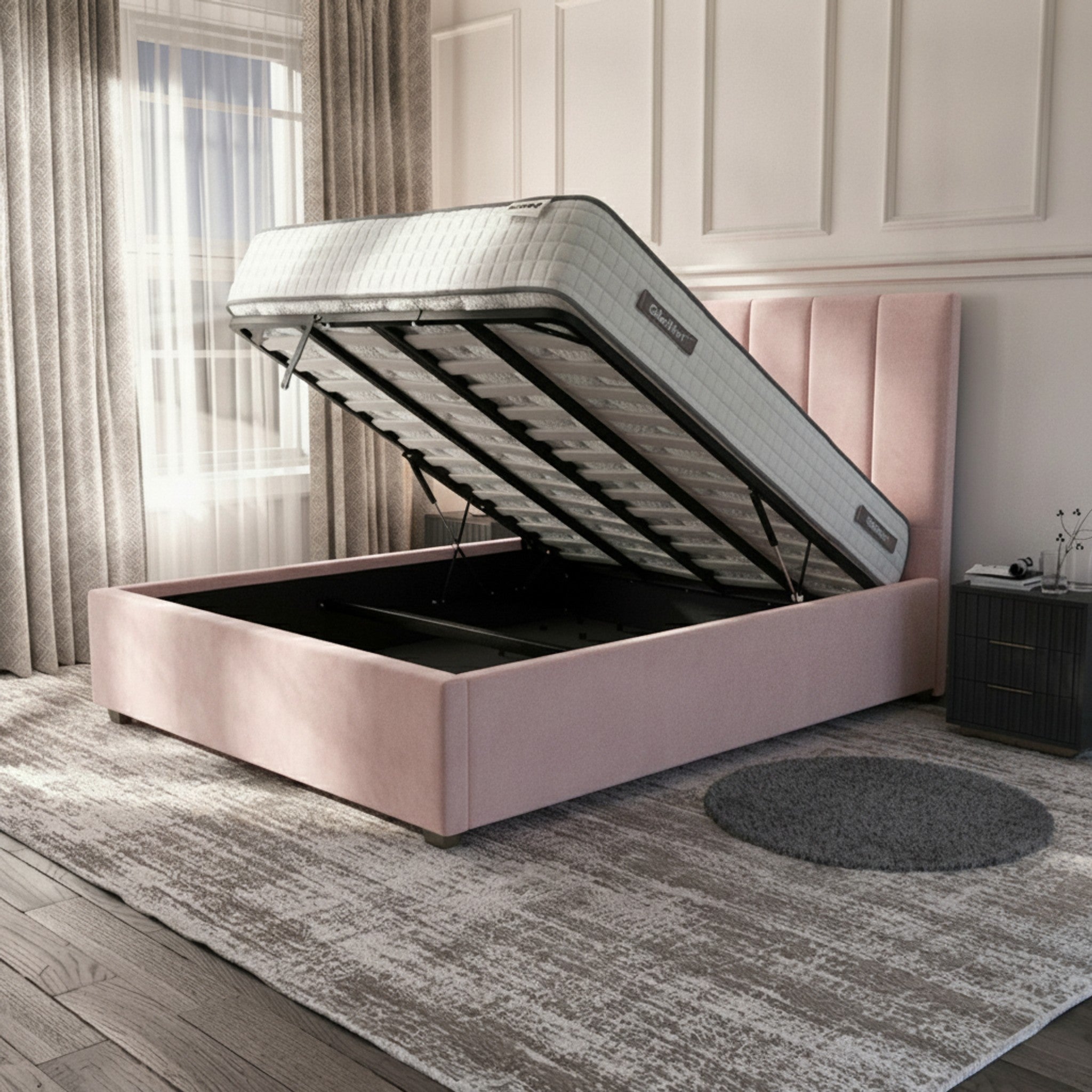 Bristol Pink Ottoman Bed with Gas-Lift Storage
