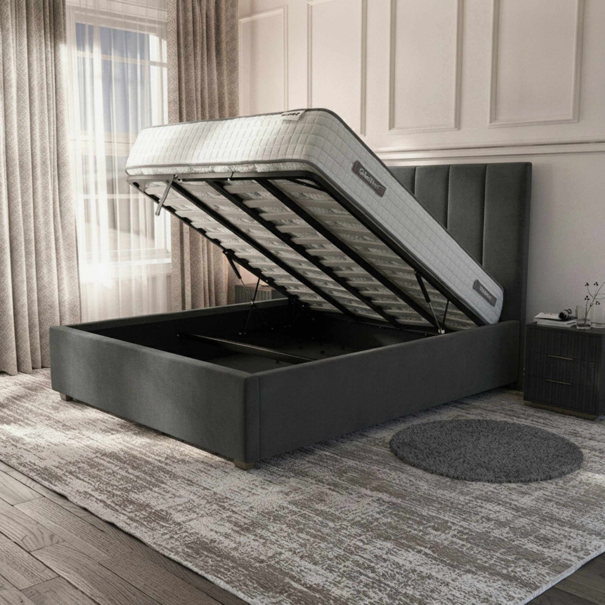 Bristol Ottoman Bed - Steel | Gas-Lift Storage