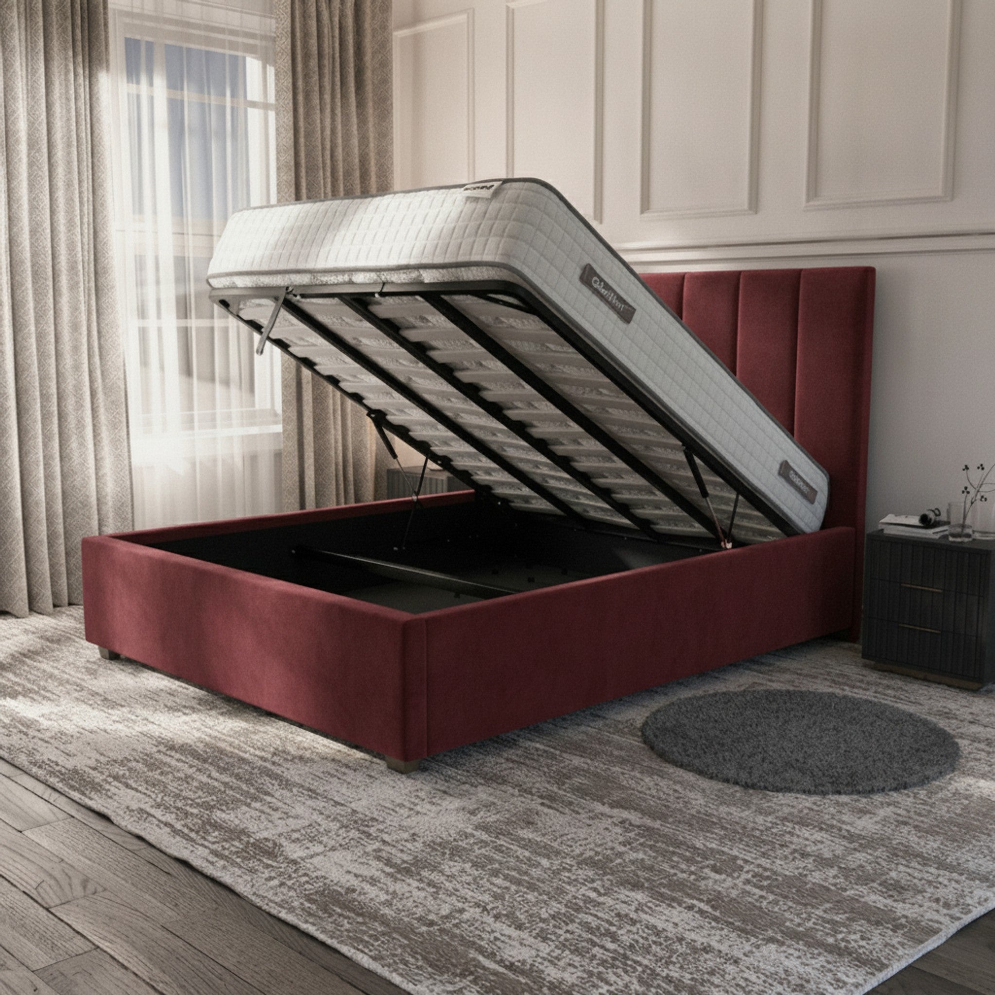 Bristol Ottoman Bed - Claret Luxury Storage Bed