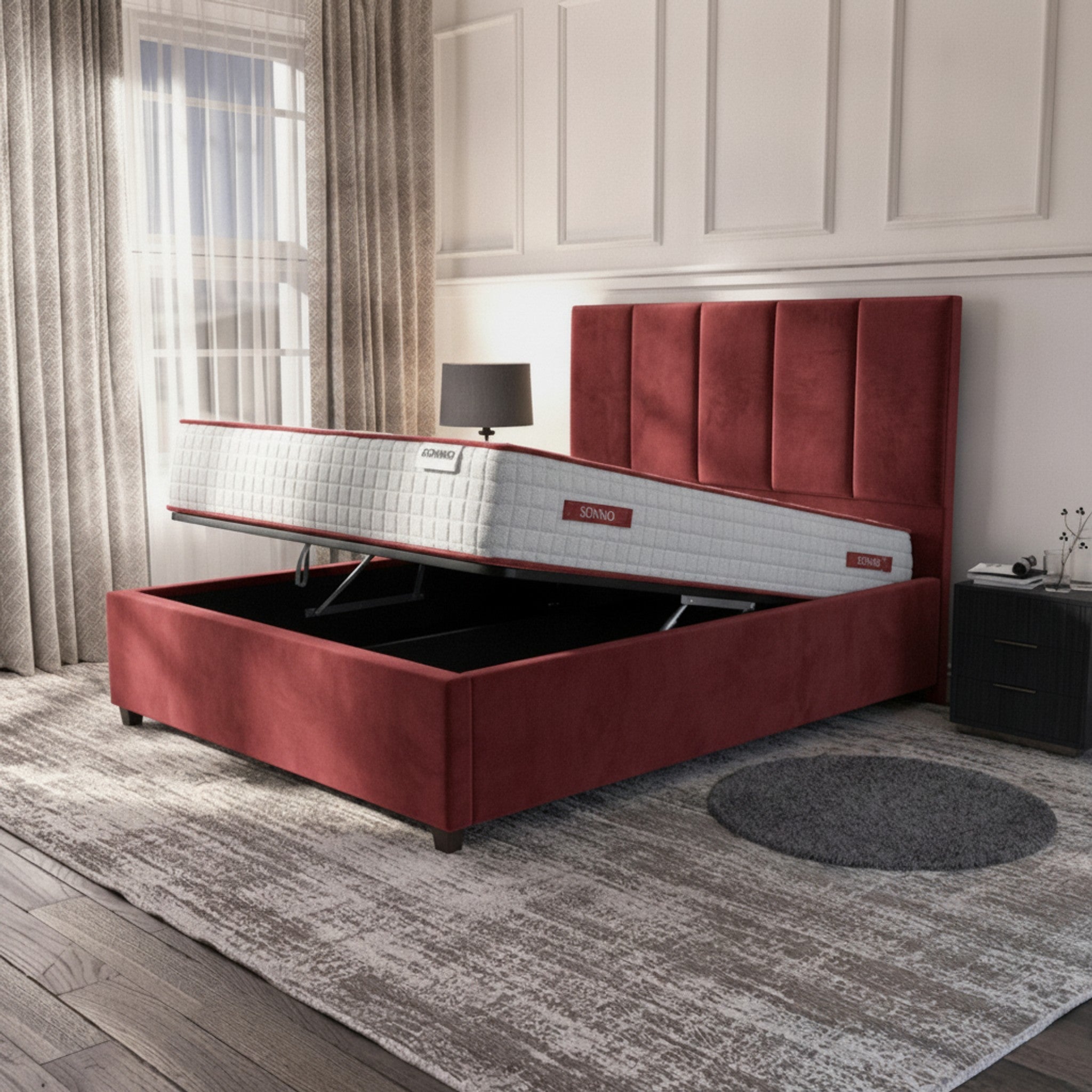 Bristol Red Ottoman Bed - Premium Gas-Lift Storage