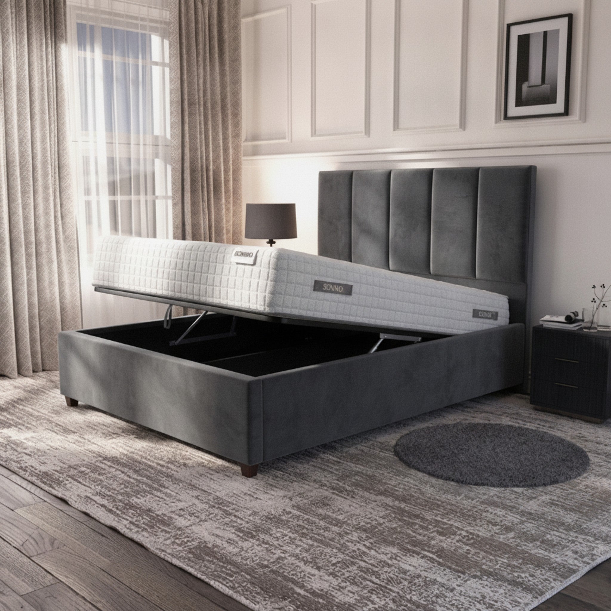 Bristol Ottoman Bed - Steel | Gas-Lift Storage