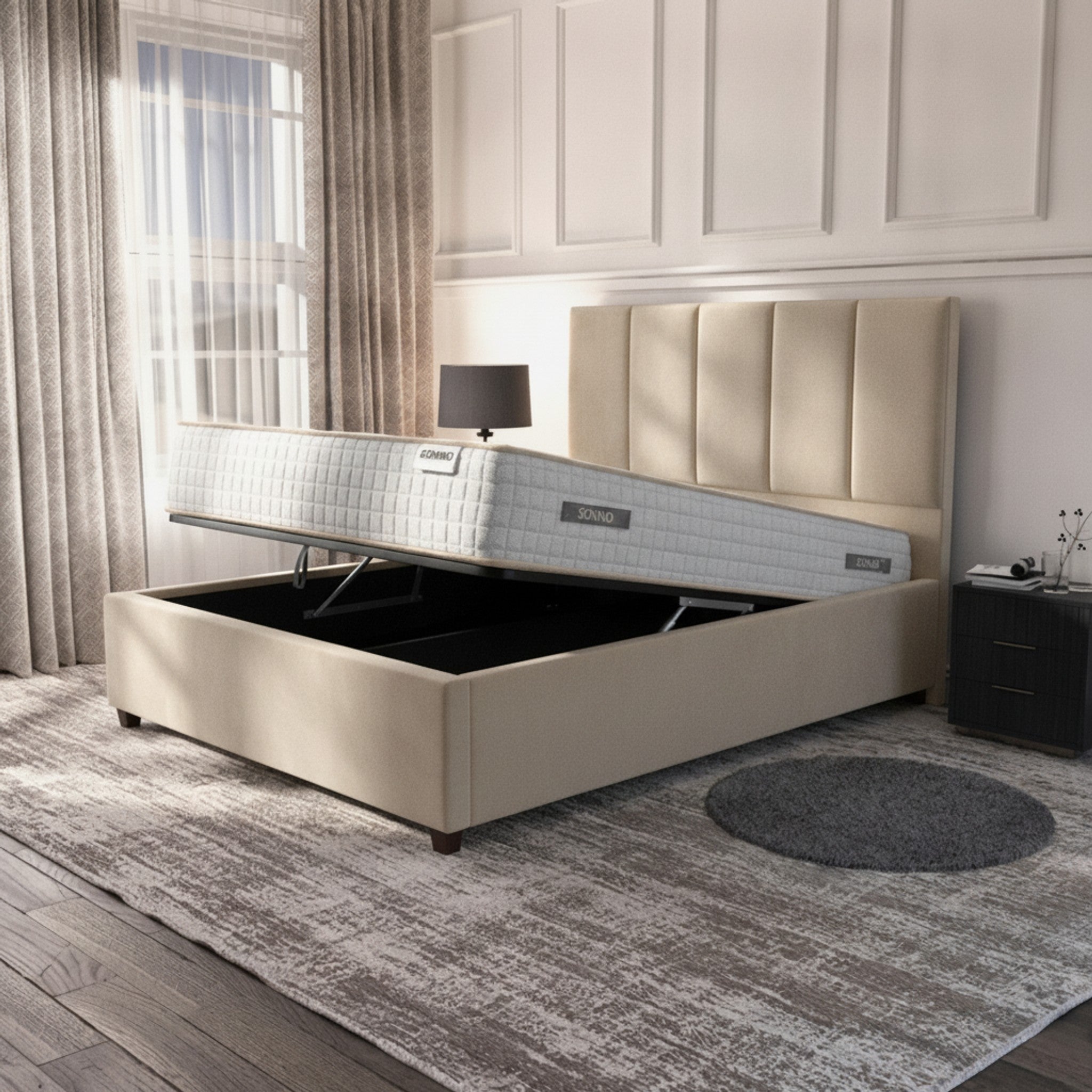 Bristol Cream Ottoman Bed with Gas-Lift Storage