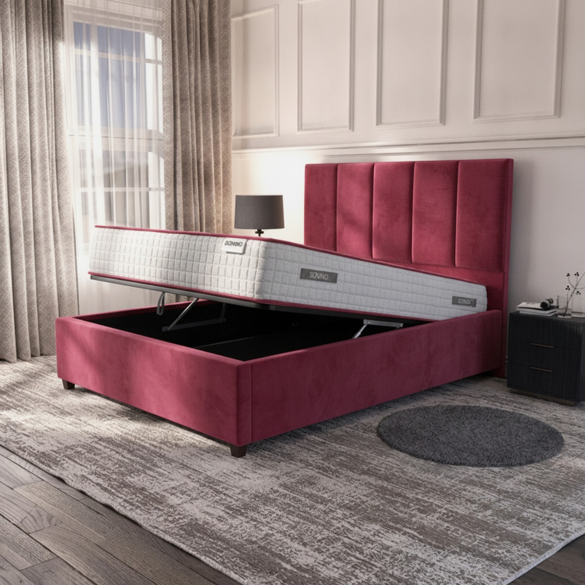 Bristol Ottoman Bed - Cerise | Gas-Lift Storage