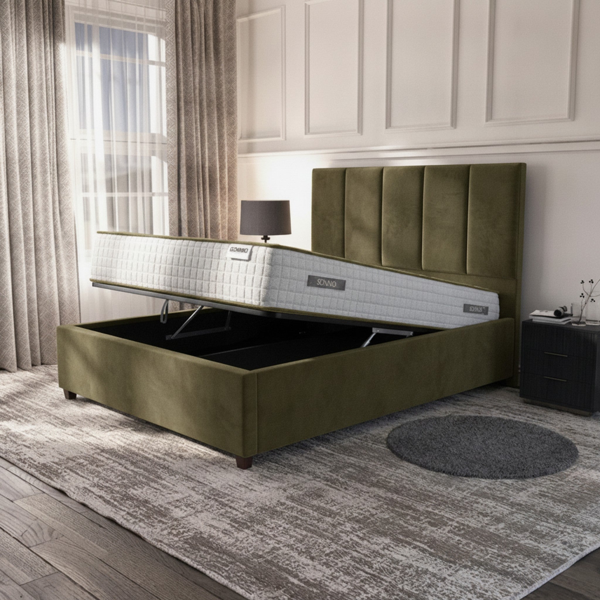 Bristol Olive Ottoman Bed | Gas-Lift Storage Bed