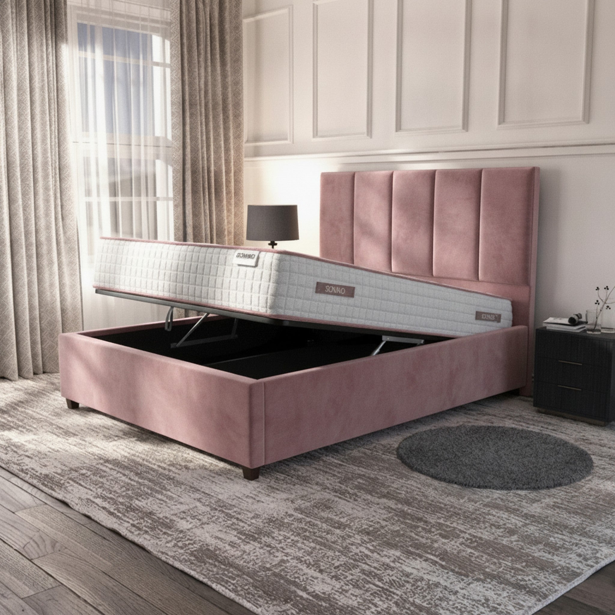 Bristol Pink Ottoman Bed with Gas-Lift Storage