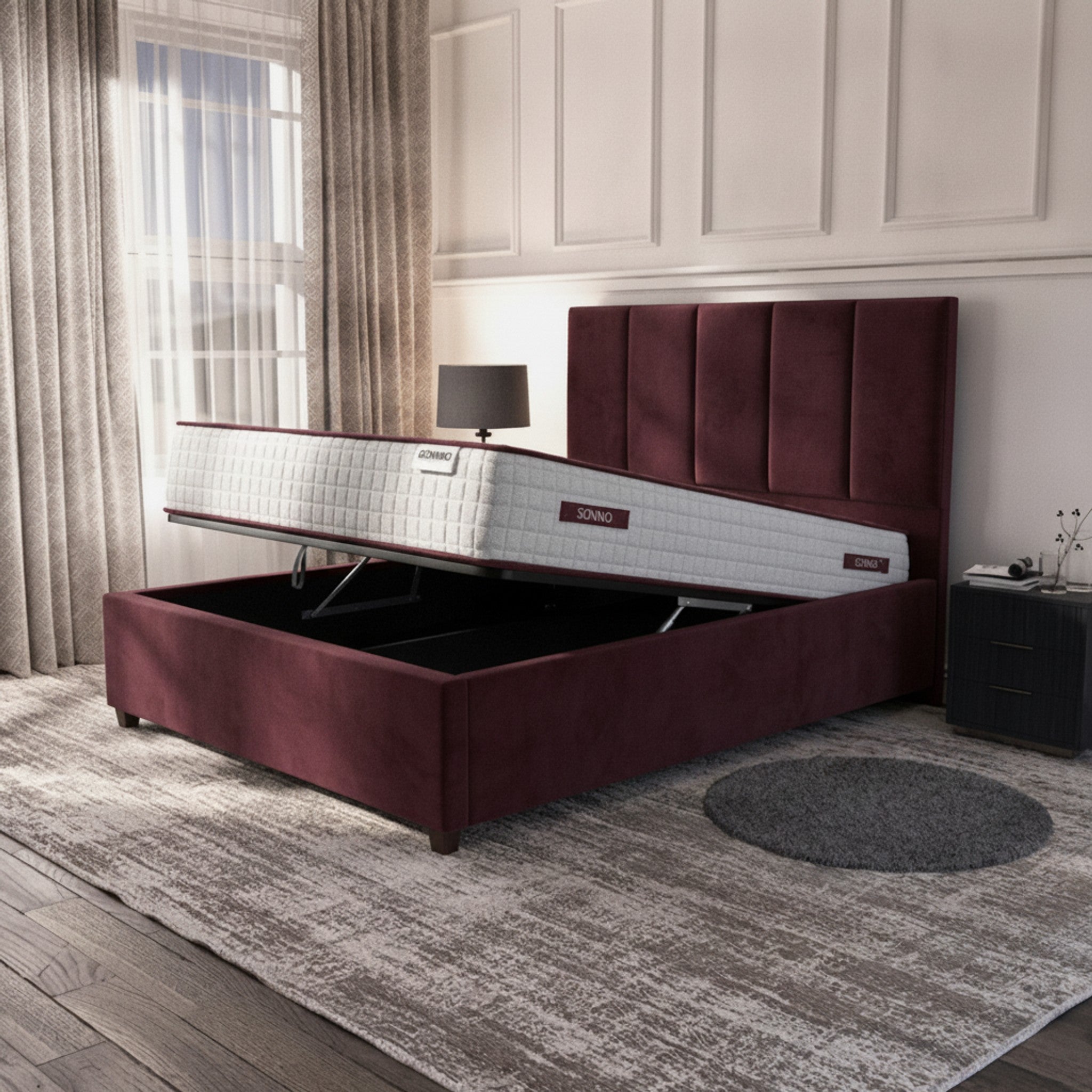 Bristol Ottoman Bed - Claret Luxury Storage Bed