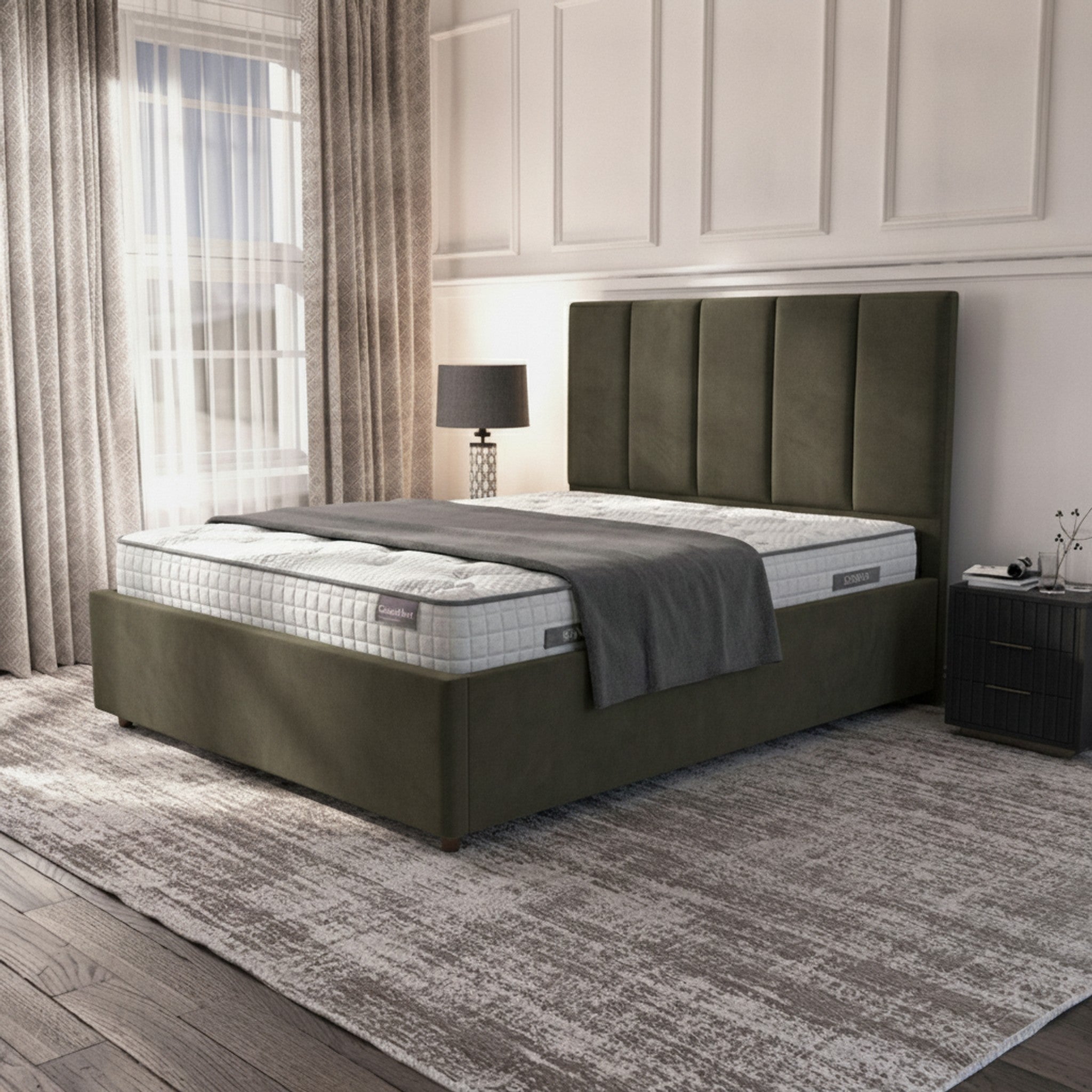 Bristol Olive Ottoman Bed | Gas-Lift Storage Bed