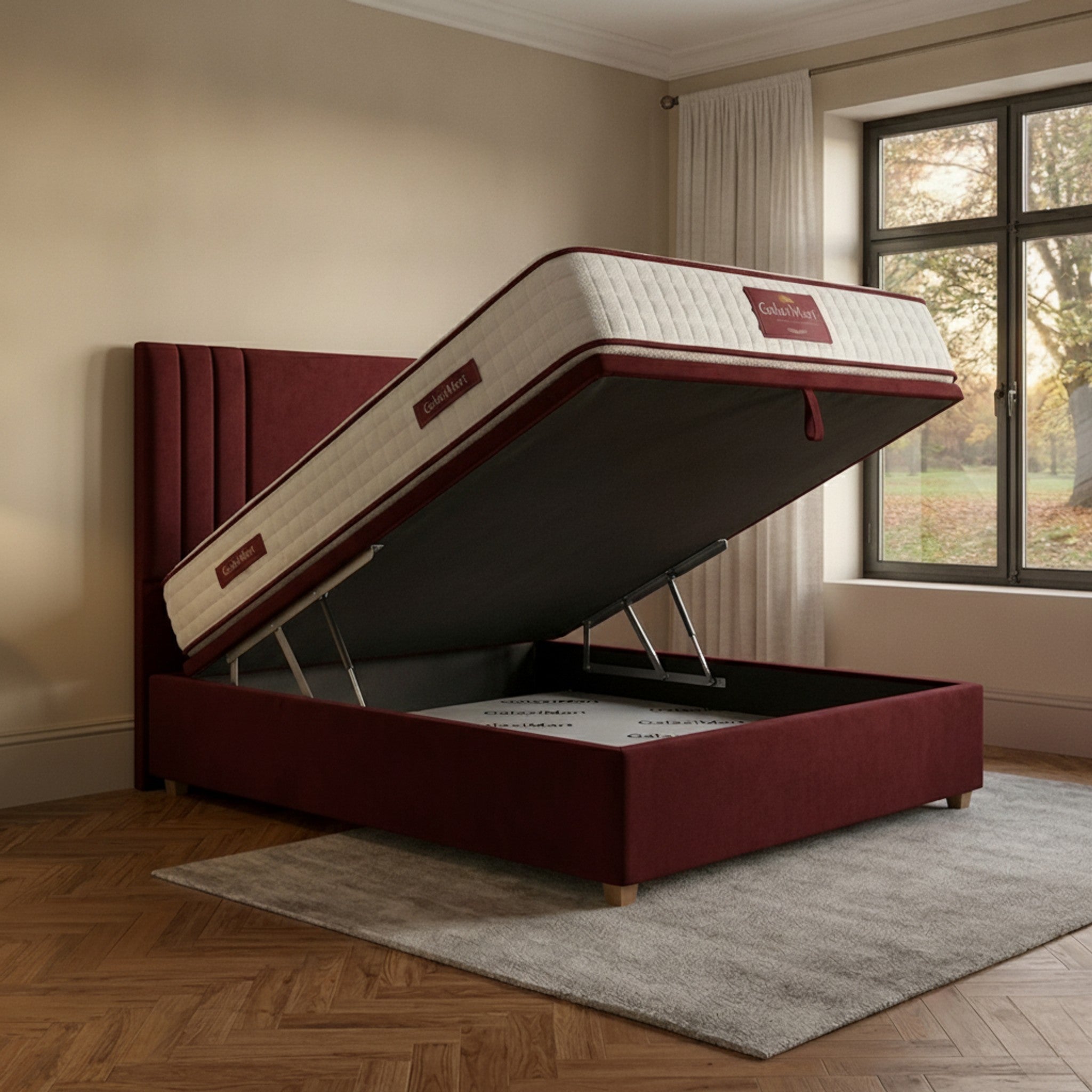 Burlington Ottoman Bed - Claret Gas-Lift Storage