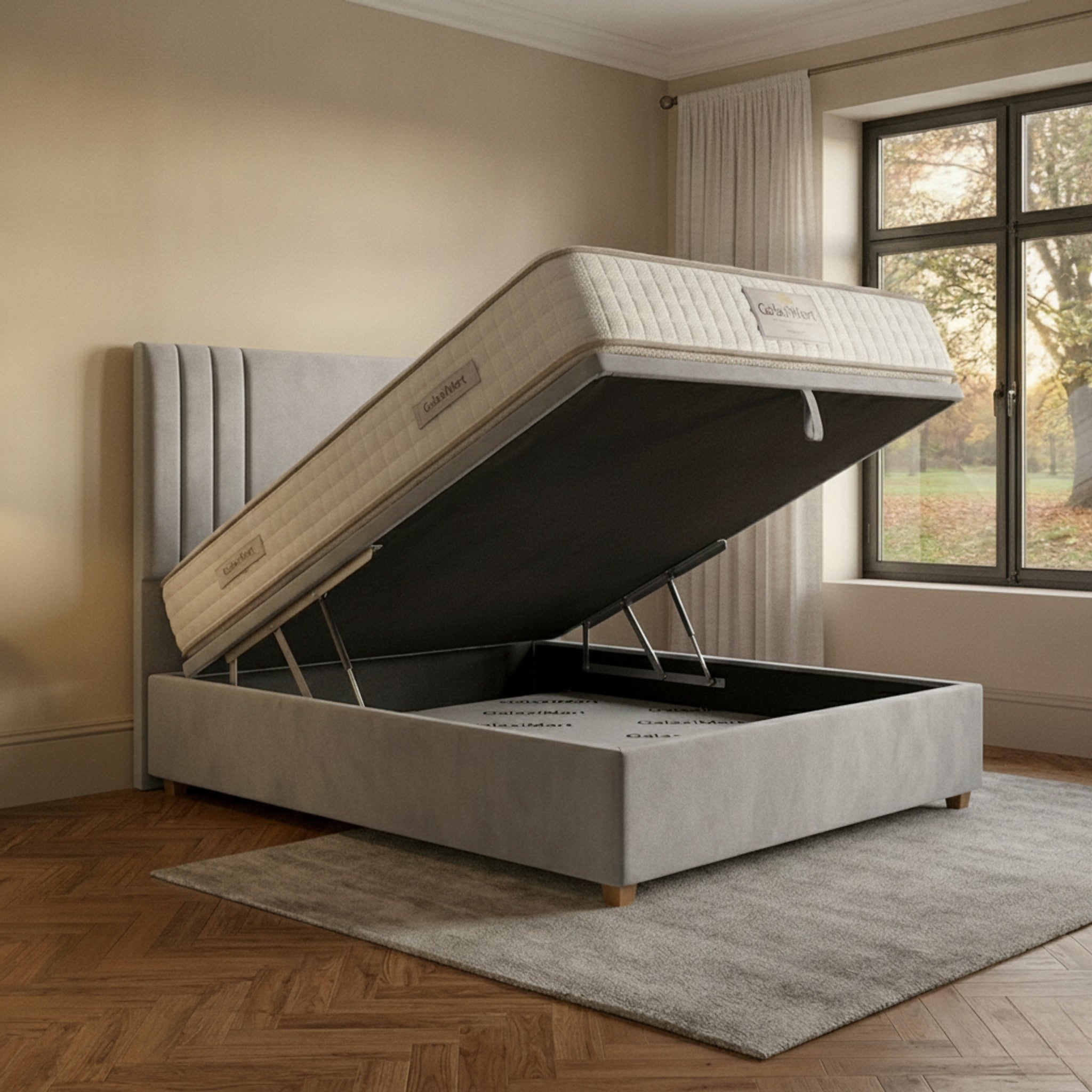 Burlington Silver Ottoman Bed with Gas-Lift Storage