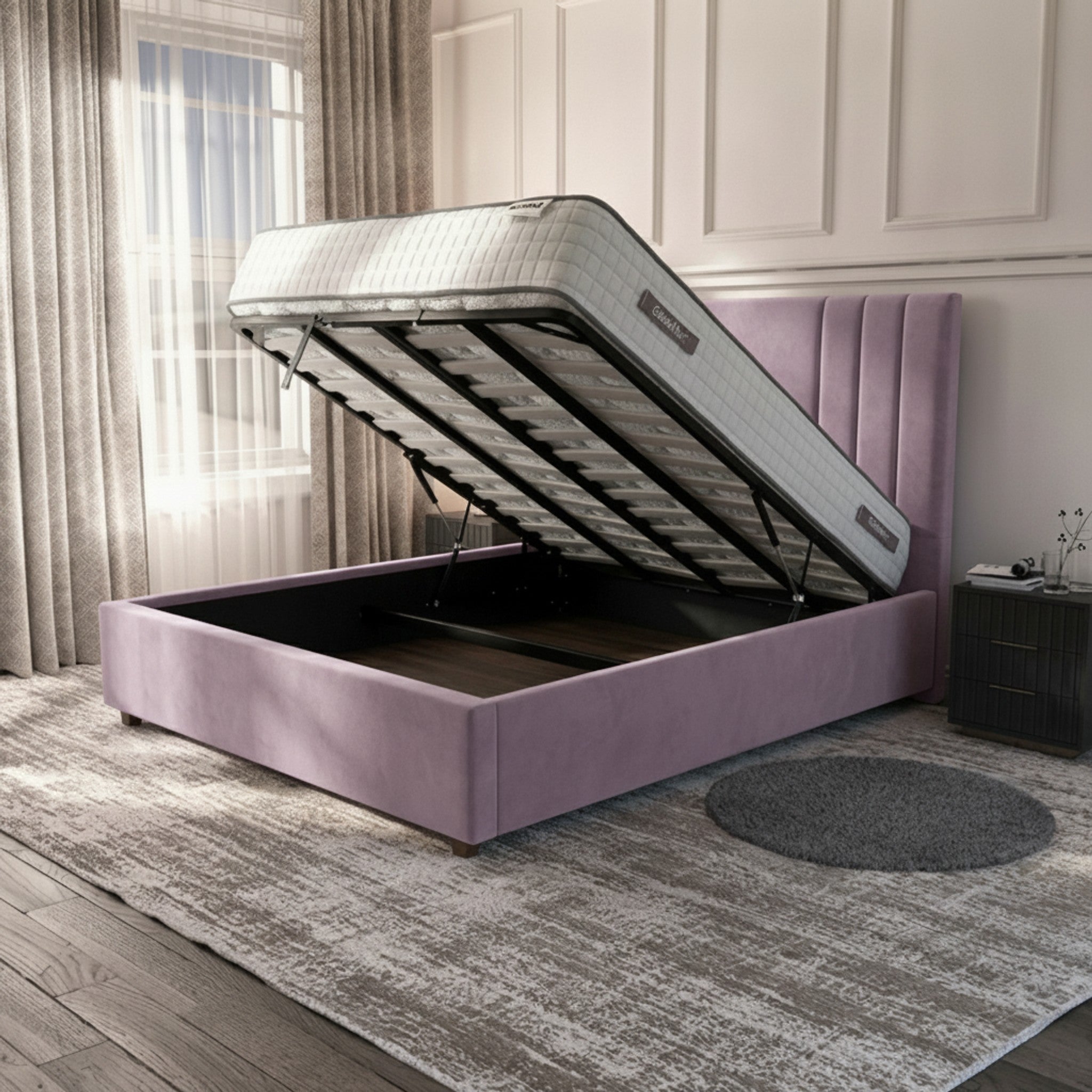 Burlington Lilac Ottoman Bed with Gas-Lift Storage