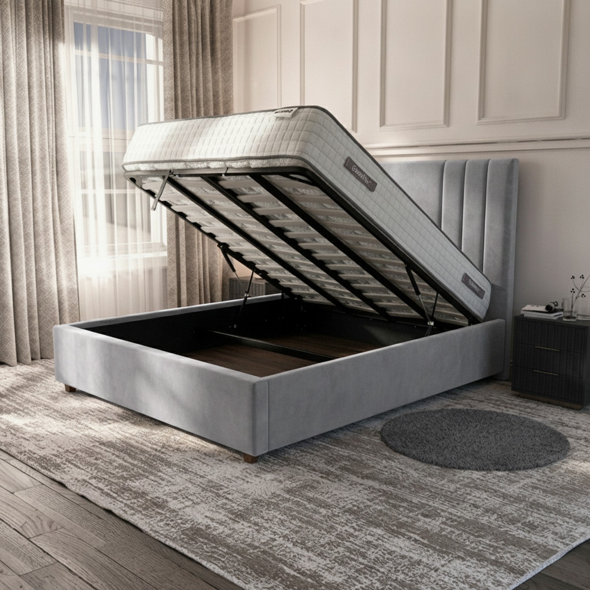 Burlington Silver Ottoman Bed with Gas-Lift Storage
