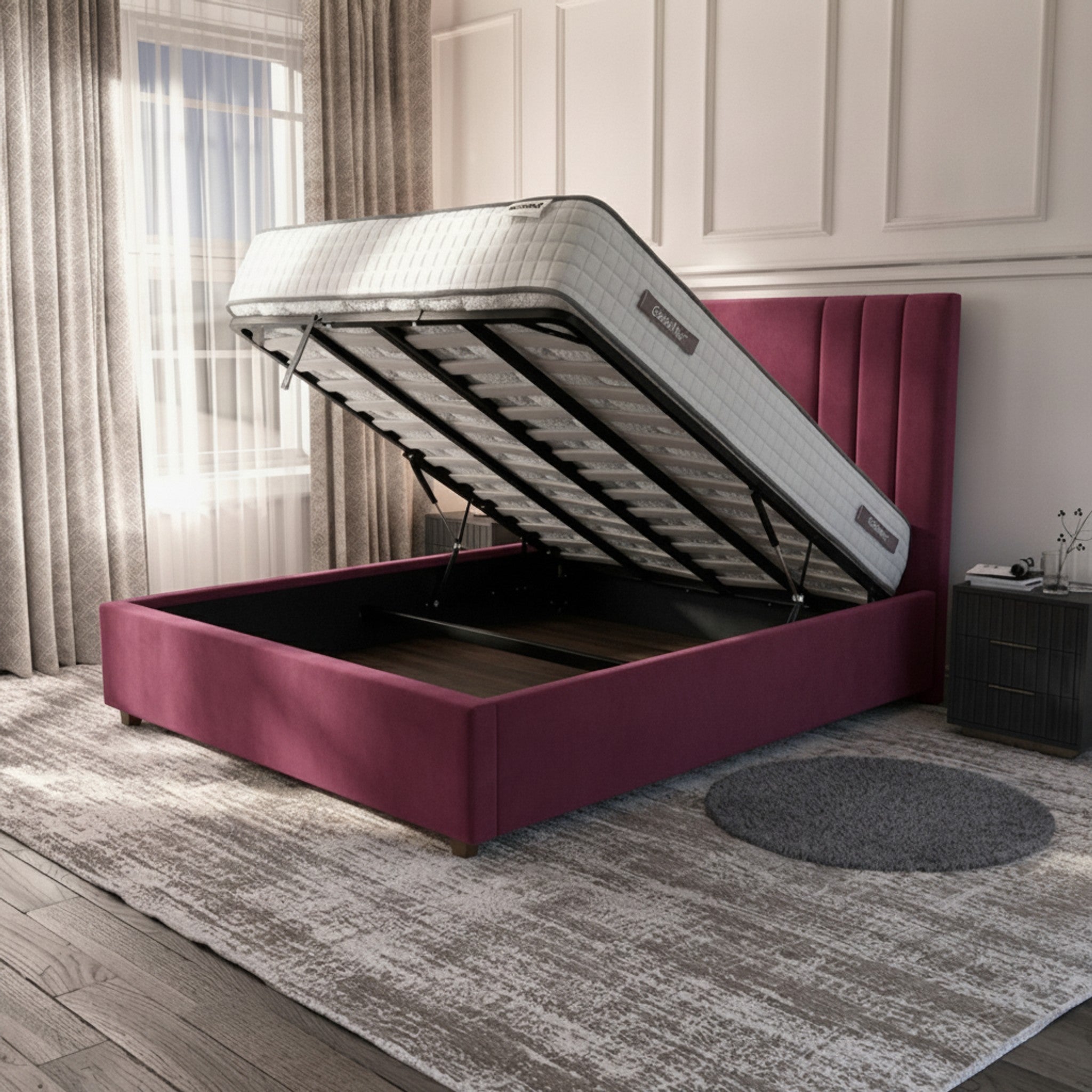 Burlington Ottoman Bed Cerise - Gas Lift Storage