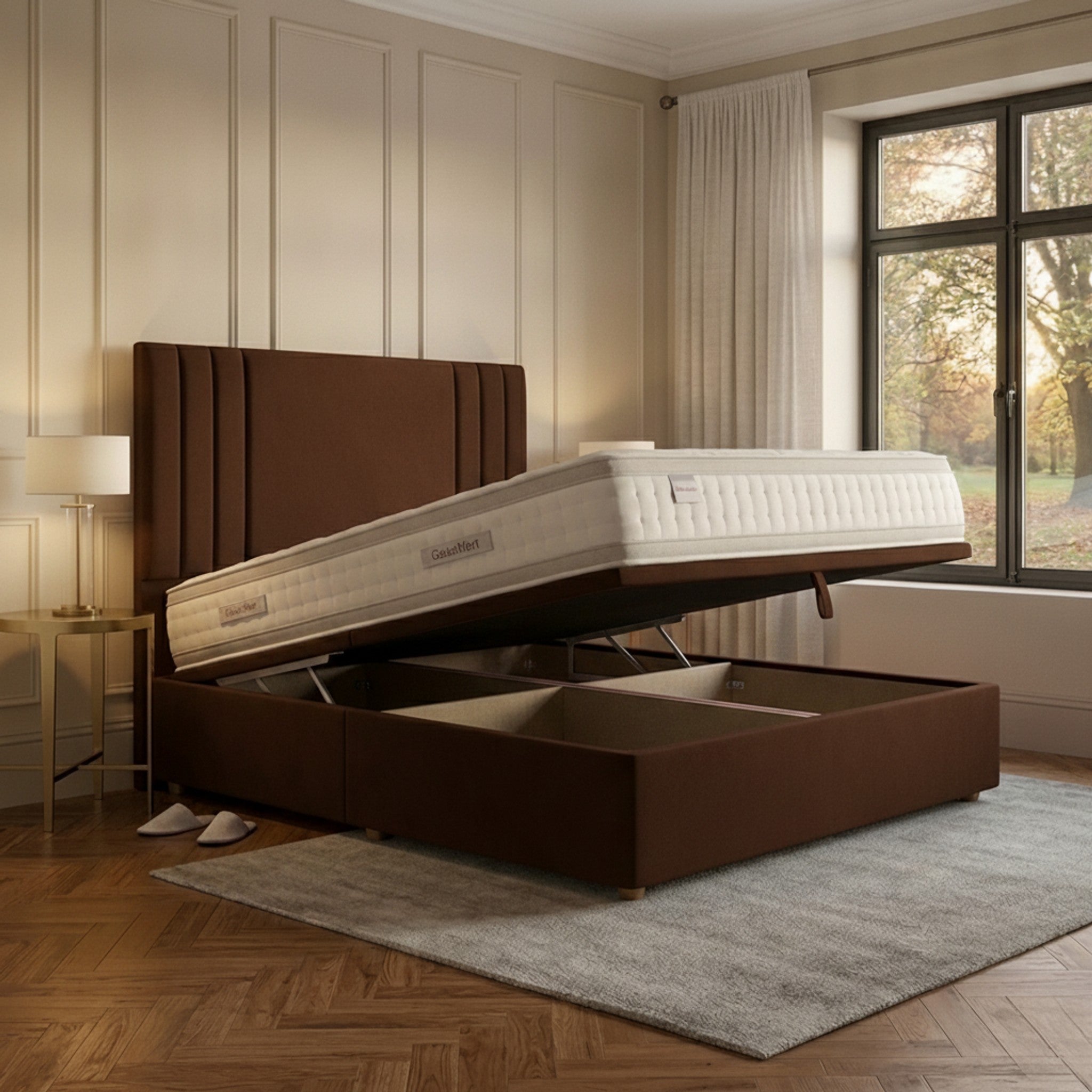 Burlington Ottoman Bed - Bourneville with Gas-Lift Storage
