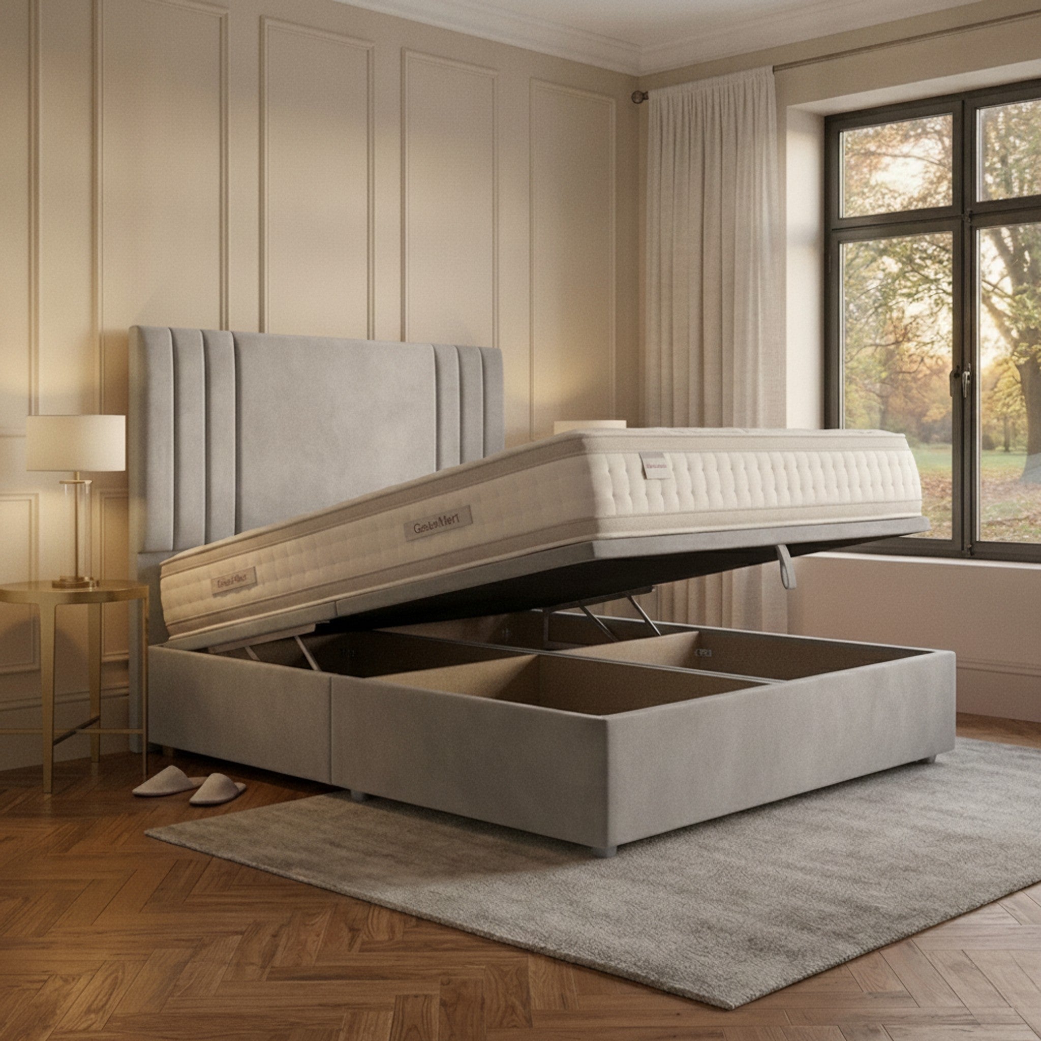 Burlington Silver Ottoman Bed with Gas-Lift Storage