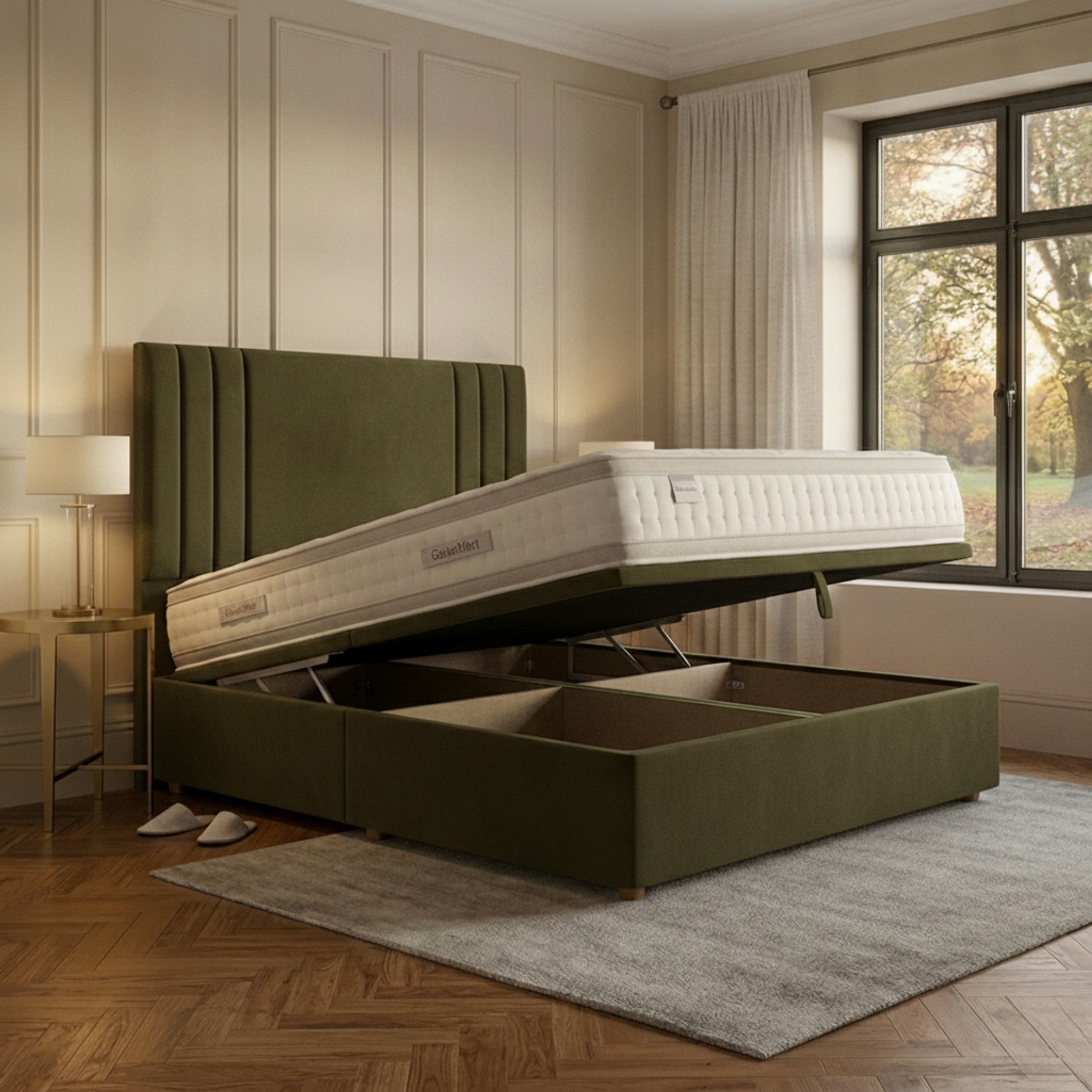 Burlington Ottoman Bed - Olive Green Storage