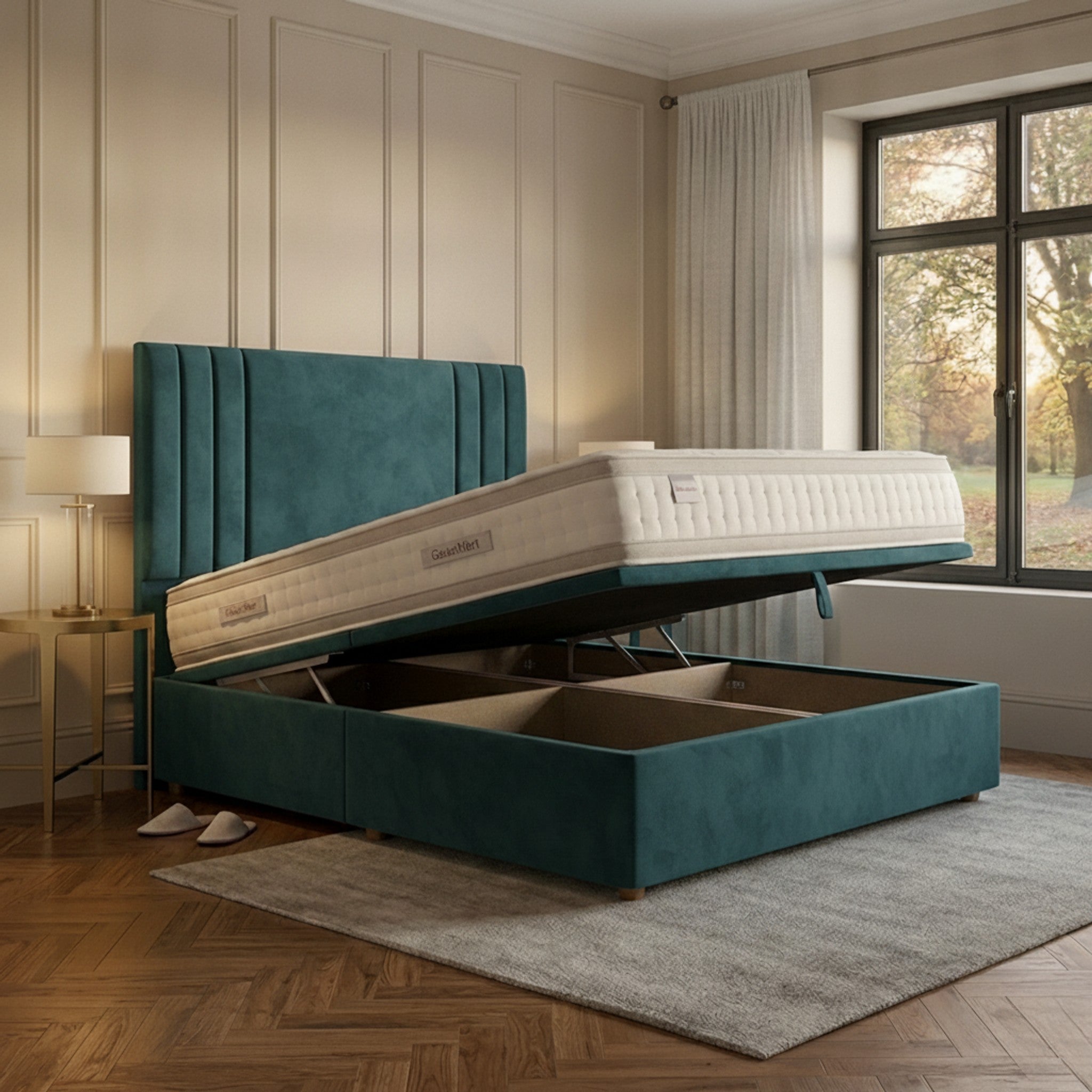 Burlington New Teal Ottoman Bed - Gas-Lift Storage