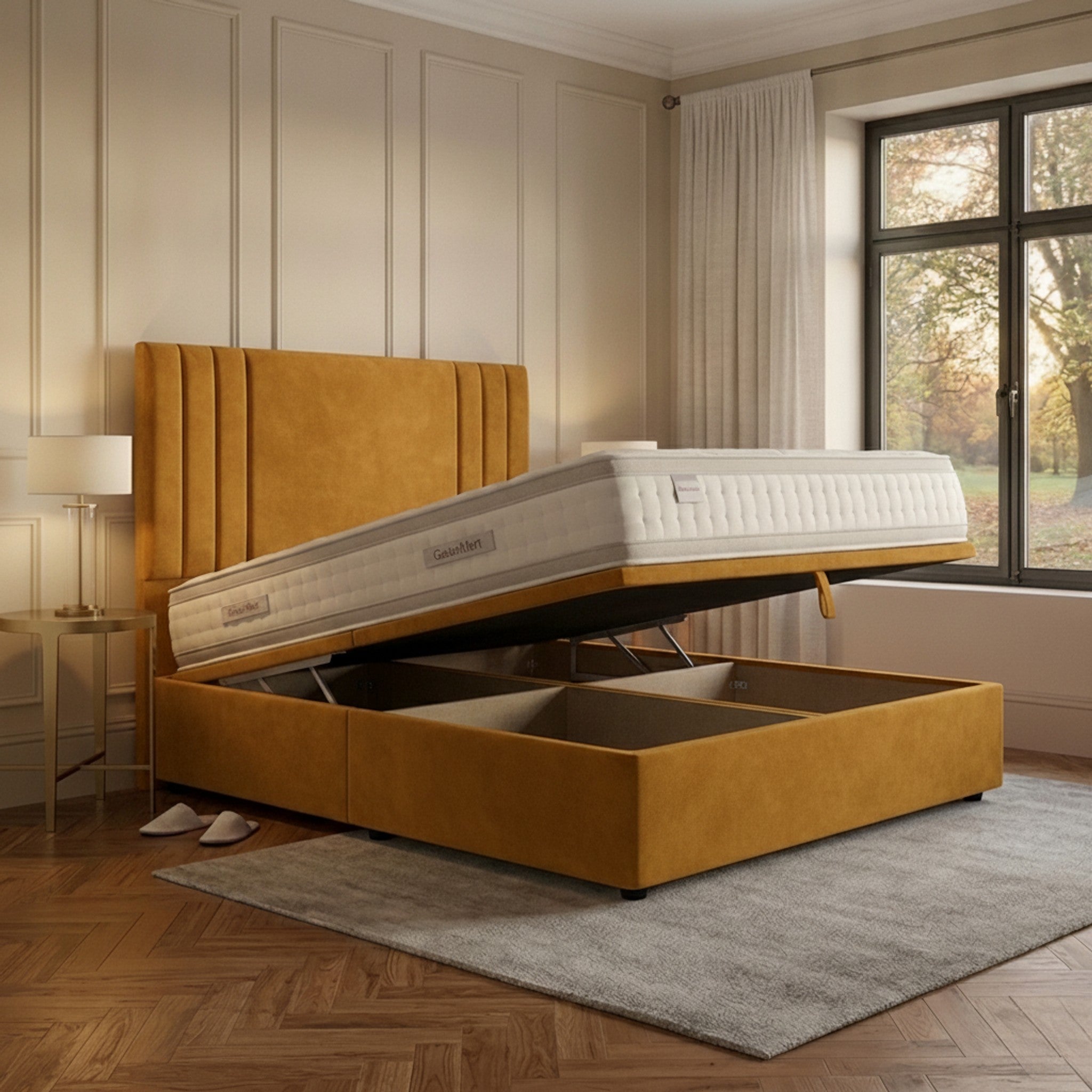 Burlington Mustard Ottoman Bed | Premium Gas-Lift Storage