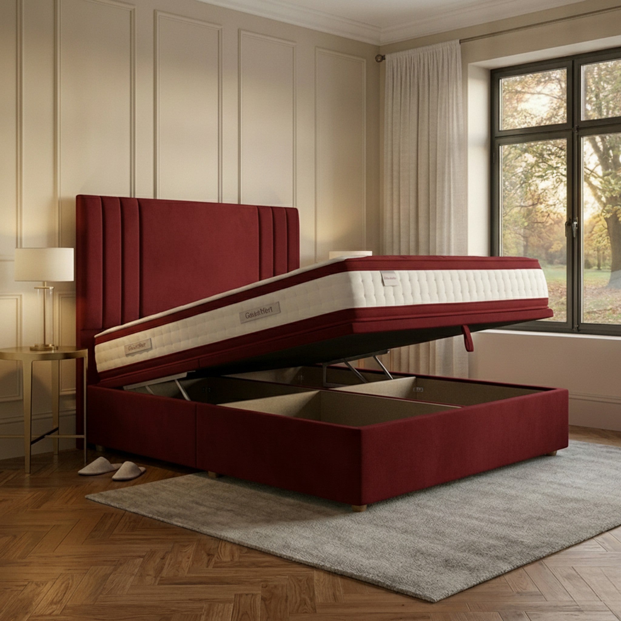 Burlington Ottoman Bed - Claret Gas-Lift Storage