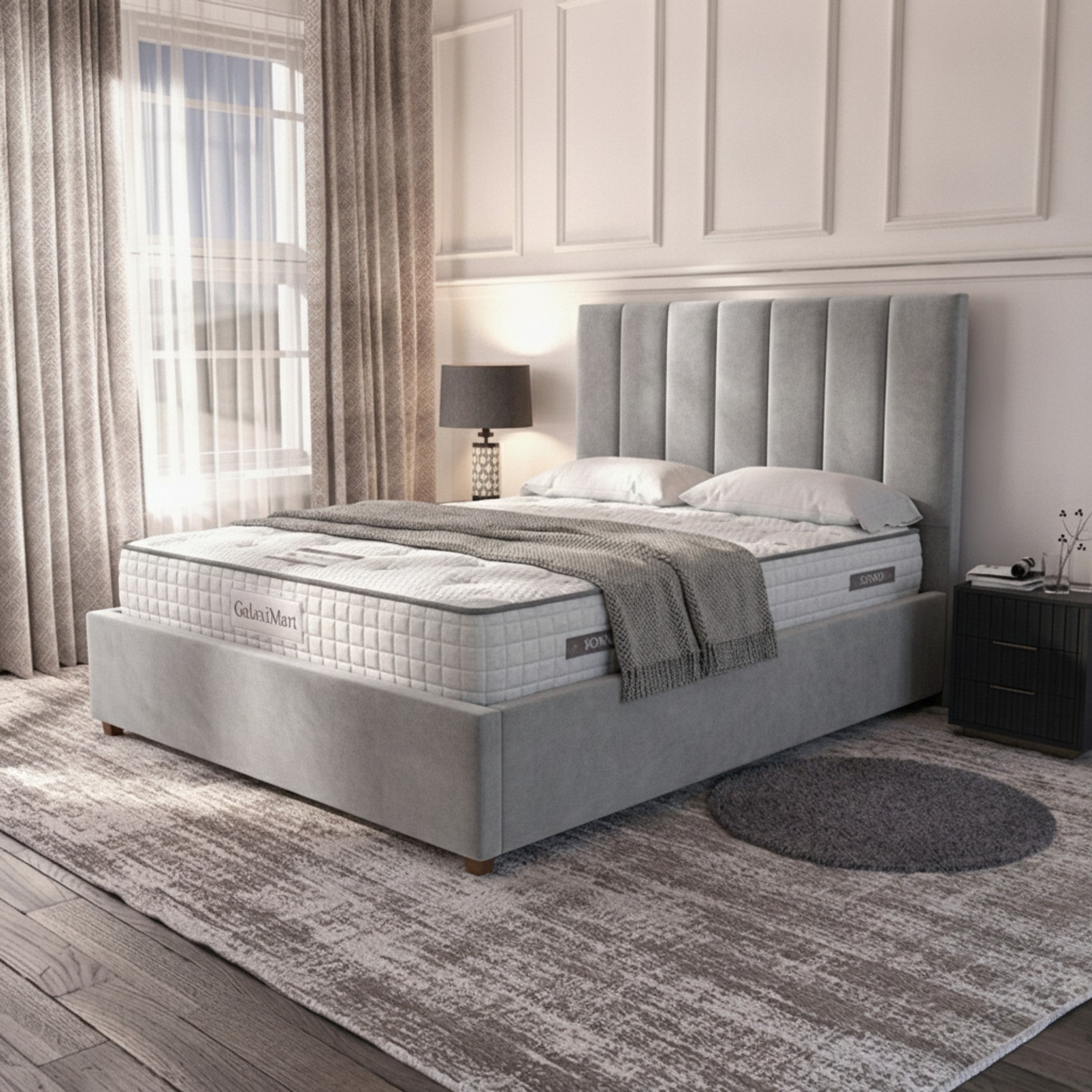 Burlington Silver Ottoman Bed with Gas-Lift Storage