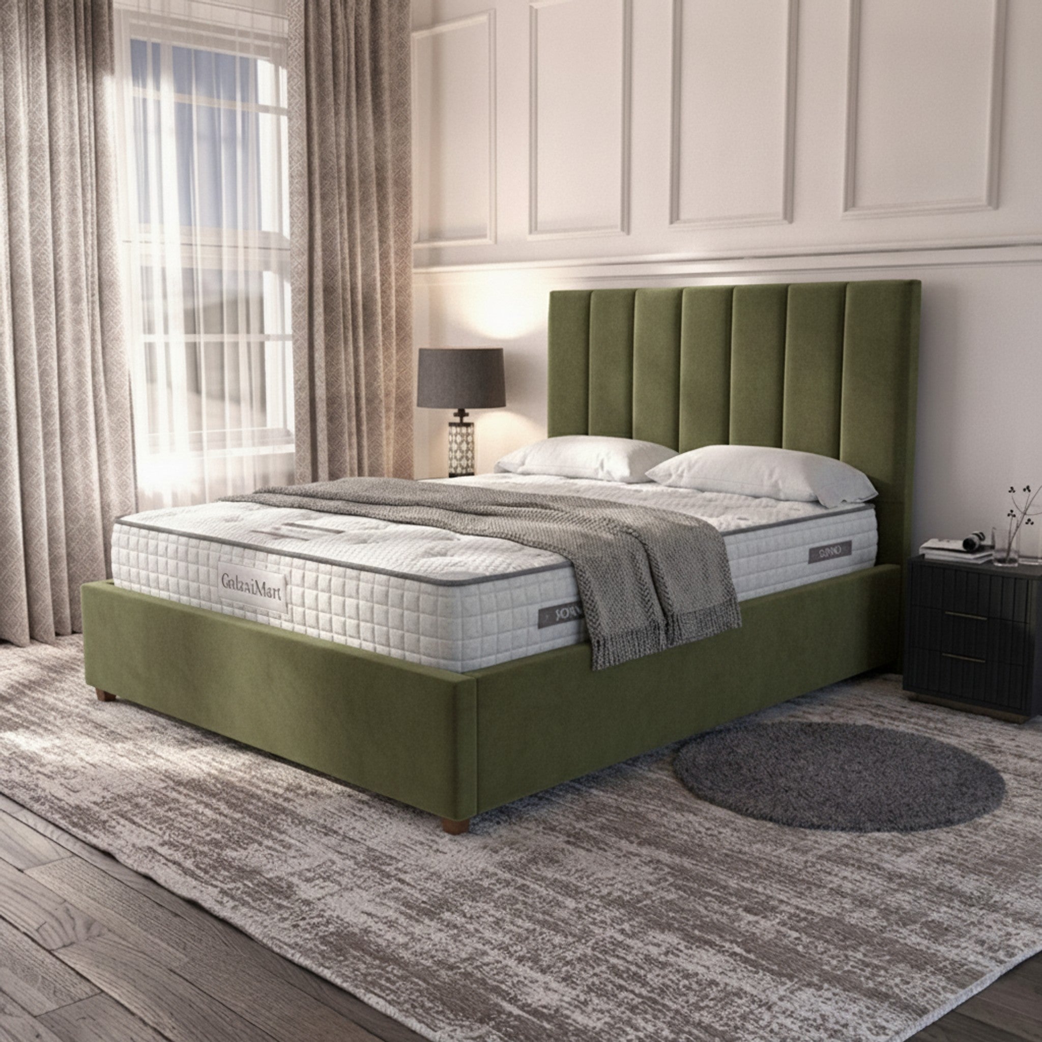 Burlington Ottoman Bed - Olive Green Storage