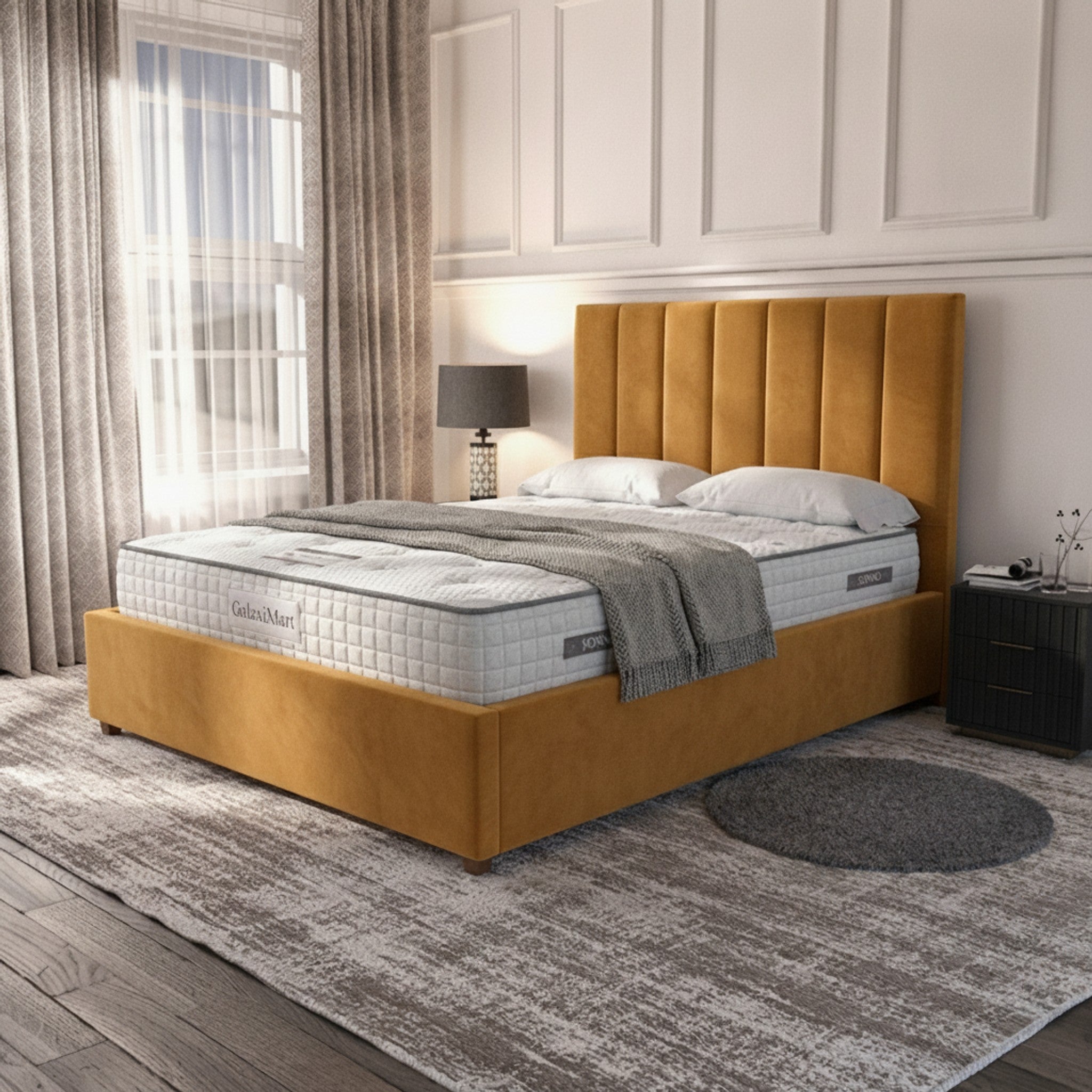 Burlington Mustard Ottoman Bed | Premium Gas-Lift Storage