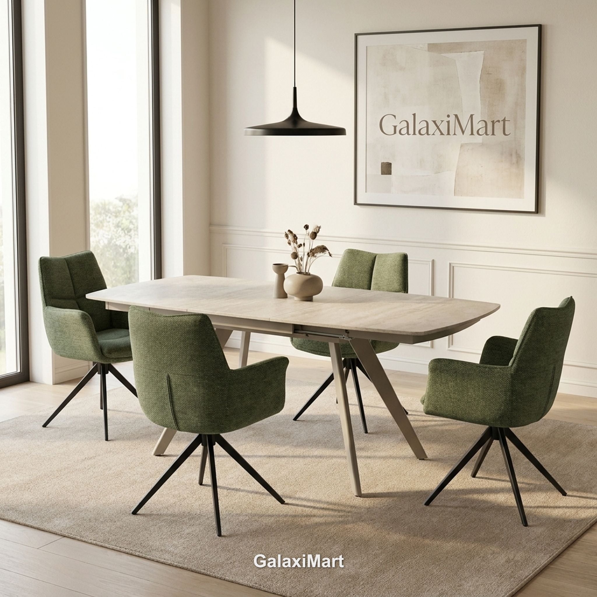 Cambridge Sintered Stone Extendable Dining Table Beige with Ar60 Forest Dining Chairs | GalaxiMart