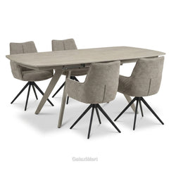 Cambridge Sintered Stone Extendable Dining Table Beige with Ar60 Taupe Dining Chairs | GalaxiMart