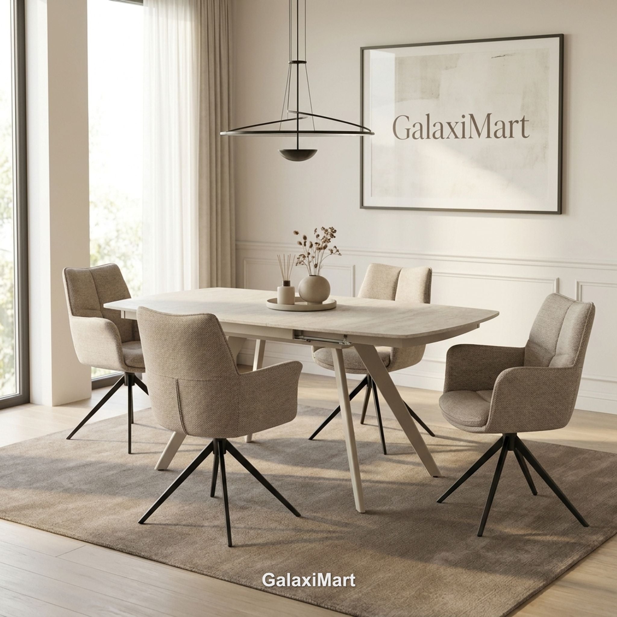 Cambridge Sintered Stone Extendable Dining Table Beige with Ar60 Taupe Dining Chairs | GalaxiMart