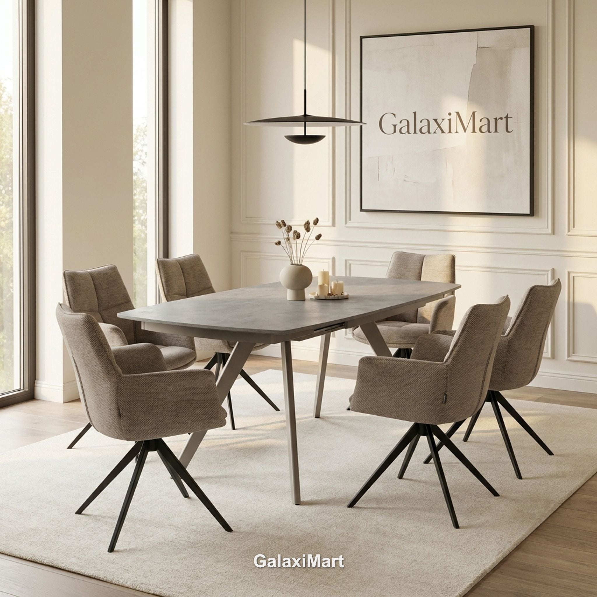 Cambridge Sintered Stone Extendable Dining Table Beige with Ar60 Taupe Dining Chairs | GalaxiMart