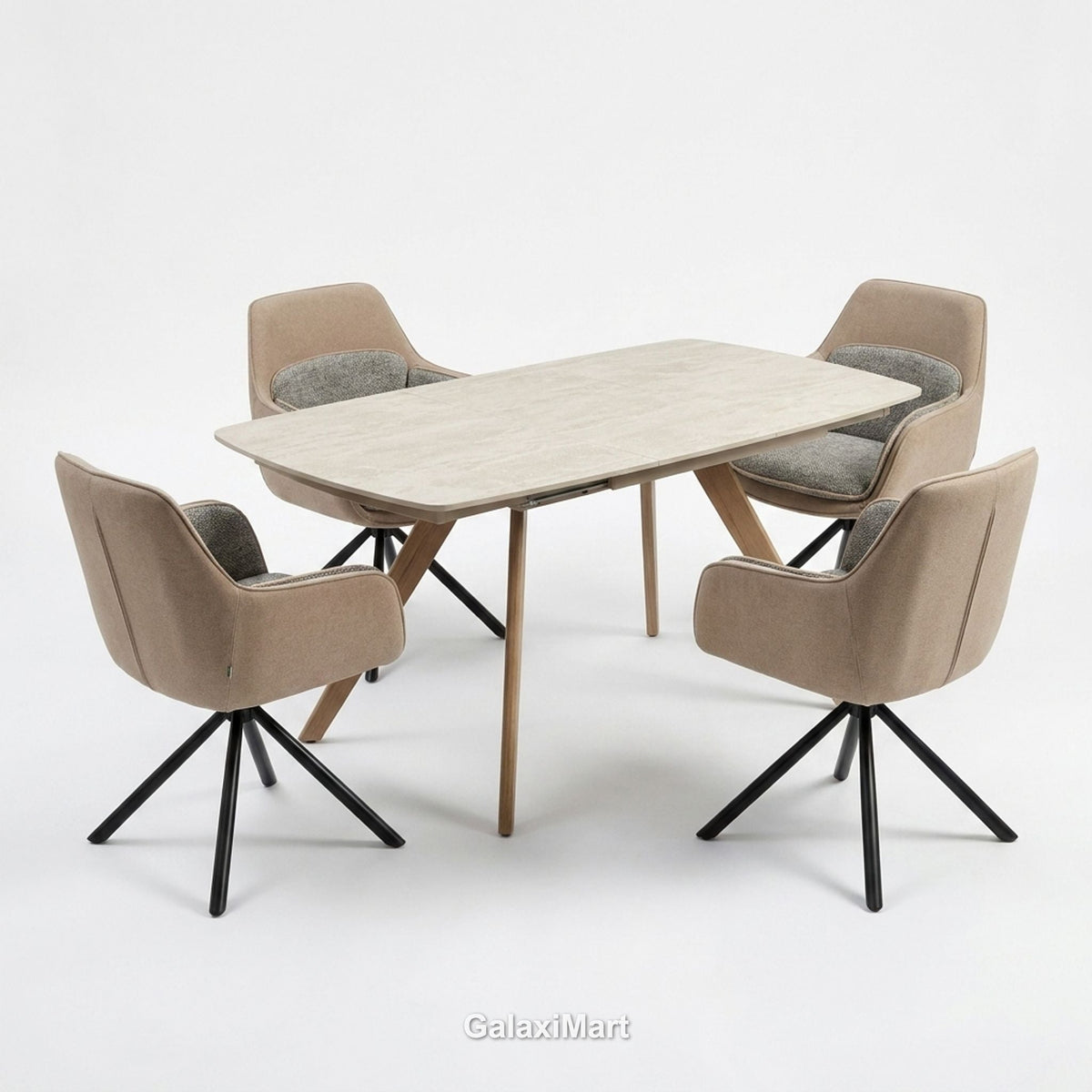 Cambridge Sintered Stone Extendable Dining Table Beige with Carpi Beige Dining Chairs | GalaxiMart