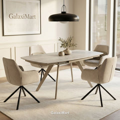 Cambridge Sintered Stone Extendable Dining Table Beige with Carpi Beige Dining Chairs | GalaxiMart