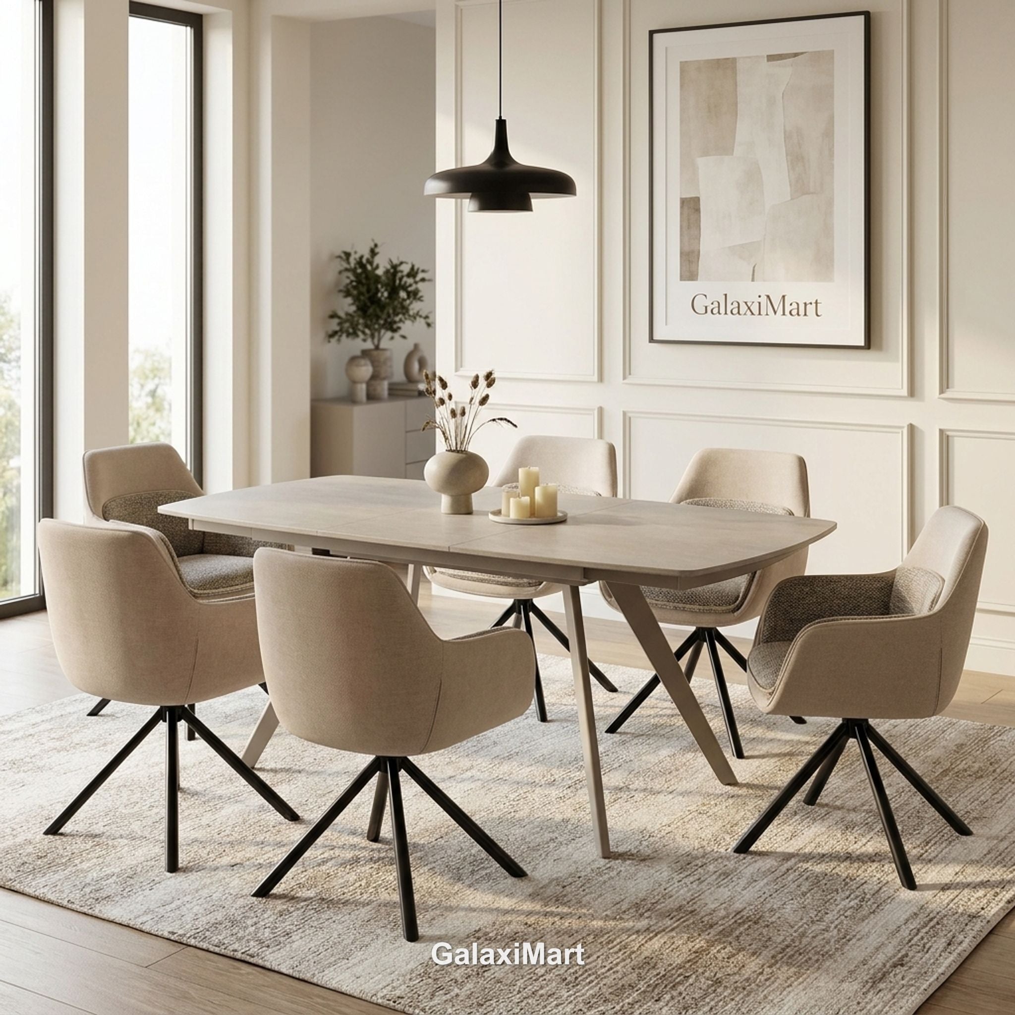 Cambridge Sintered Stone Extendable Dining Table Beige with Carpi Beige Dining Chairs | GalaxiMart