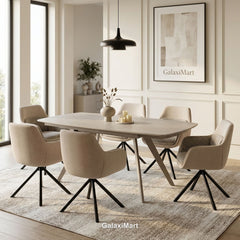 Cambridge Sintered Stone Extendable Dining Table Beige with Carpi Beige Dining Chairs | GalaxiMart