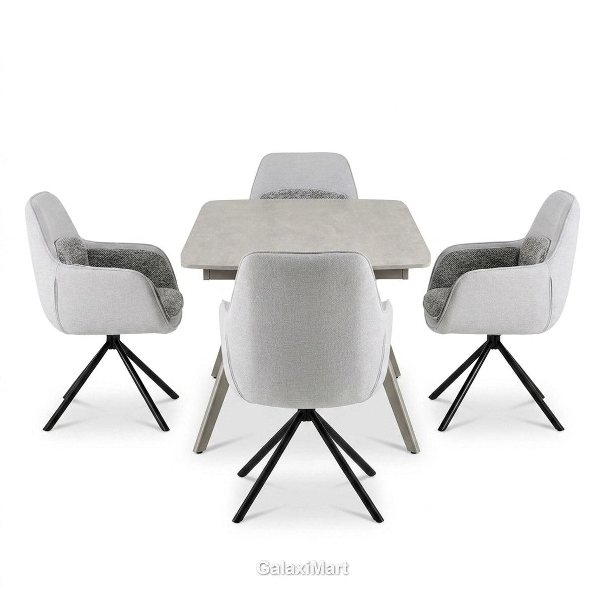 Cambridge Sintered Stone Extendable Dining Table Beige with Carpi Grey Swivel Dining Chairs | GalaxiMart
