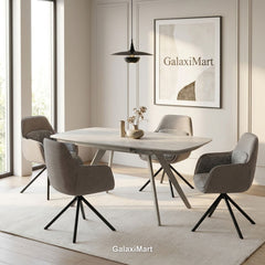 Cambridge Sintered Stone Extendable Dining Table Beige with Carpi Grey Swivel Dining Chairs | GalaxiMart