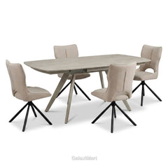 Cambridge Sintered Stone Extendable Dining Table Beige with Constance Beige Swivel Dining Chairs | GalaxiMart