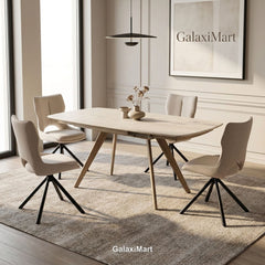 Cambridge Sintered Stone Extendable Dining Table Beige with Constance Beige Swivel Dining Chairs | GalaxiMart