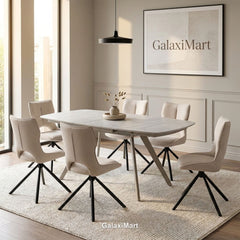 Cambridge Sintered Stone Extendable Dining Table Beige with Constance Beige Swivel Dining Chairs | GalaxiMart