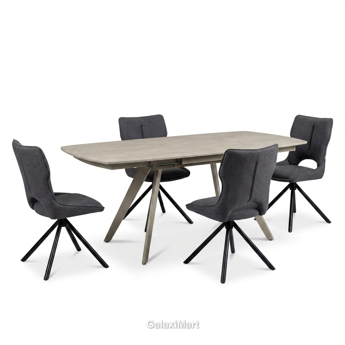Cambridge Sintered Stone Extendable Dining Table Beige with Constance Grey Swivel Dining Chairs | GalaxiMart